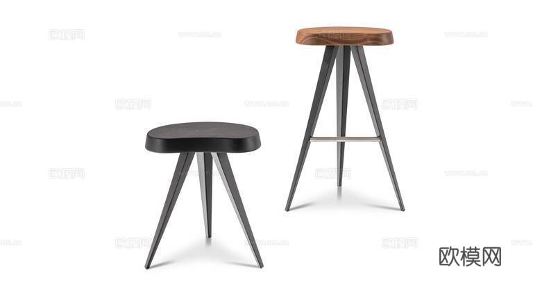 Cassina 原木风吧椅3d模型下载（渲染图1）