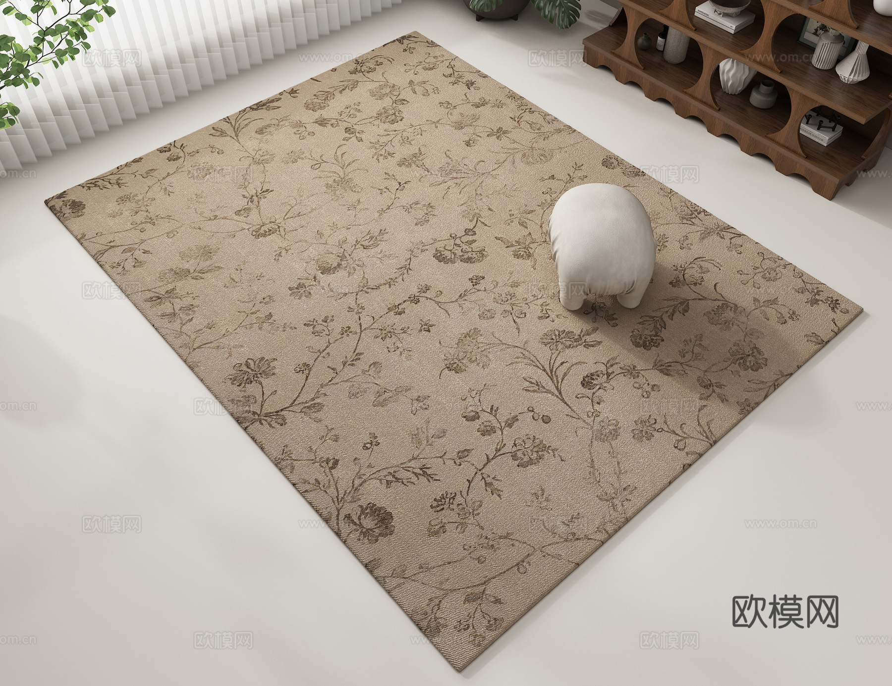 中古风复古客厅地毯  卧室地毯3d模型
