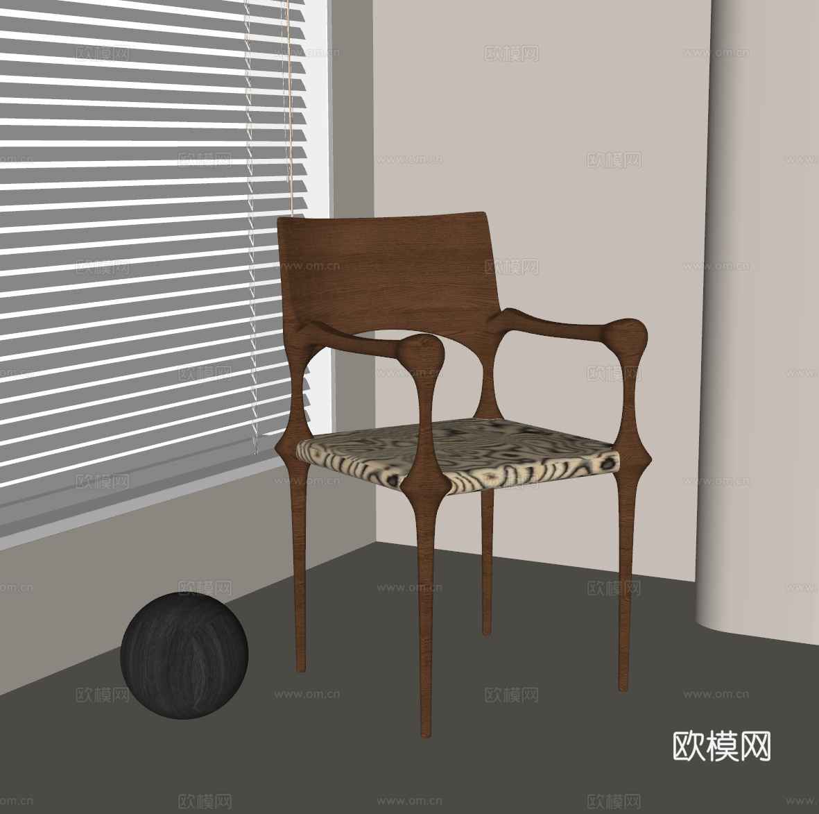 现代中古餐椅 休闲椅 椅子su模型