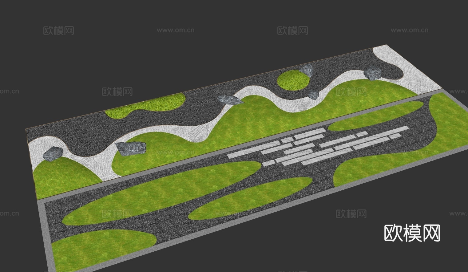 微地形 禅意枯山水 汀步 树池su模型
