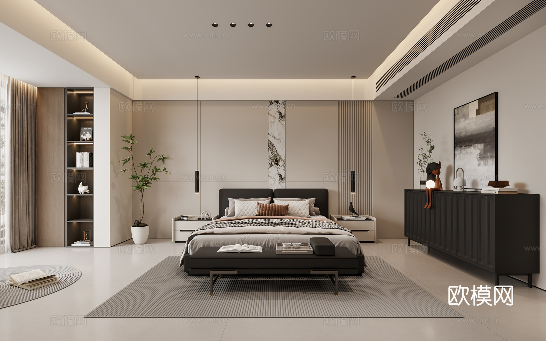 现代意式卧室3d模型下载