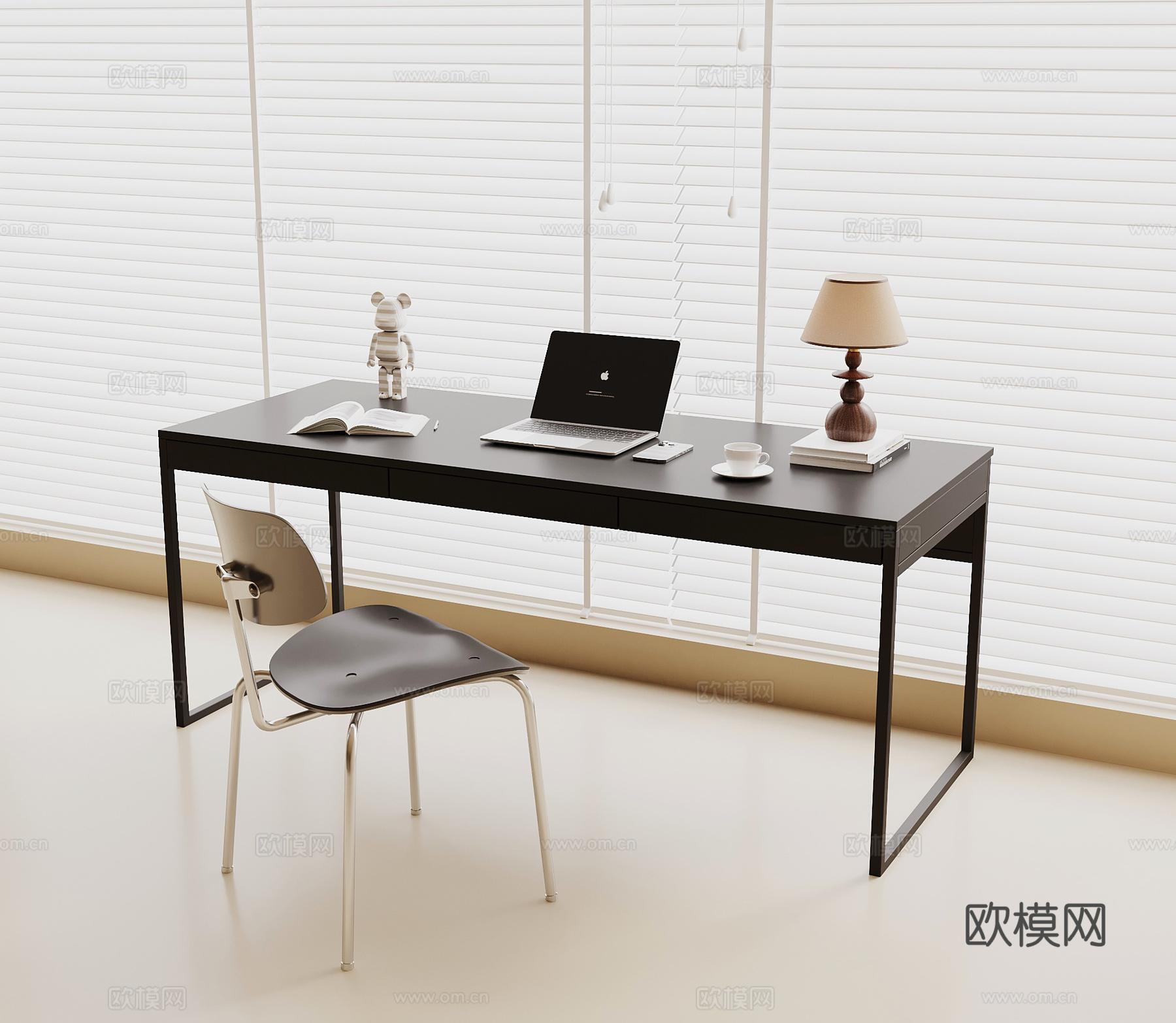 现代极简书桌椅 学习桌3d模型