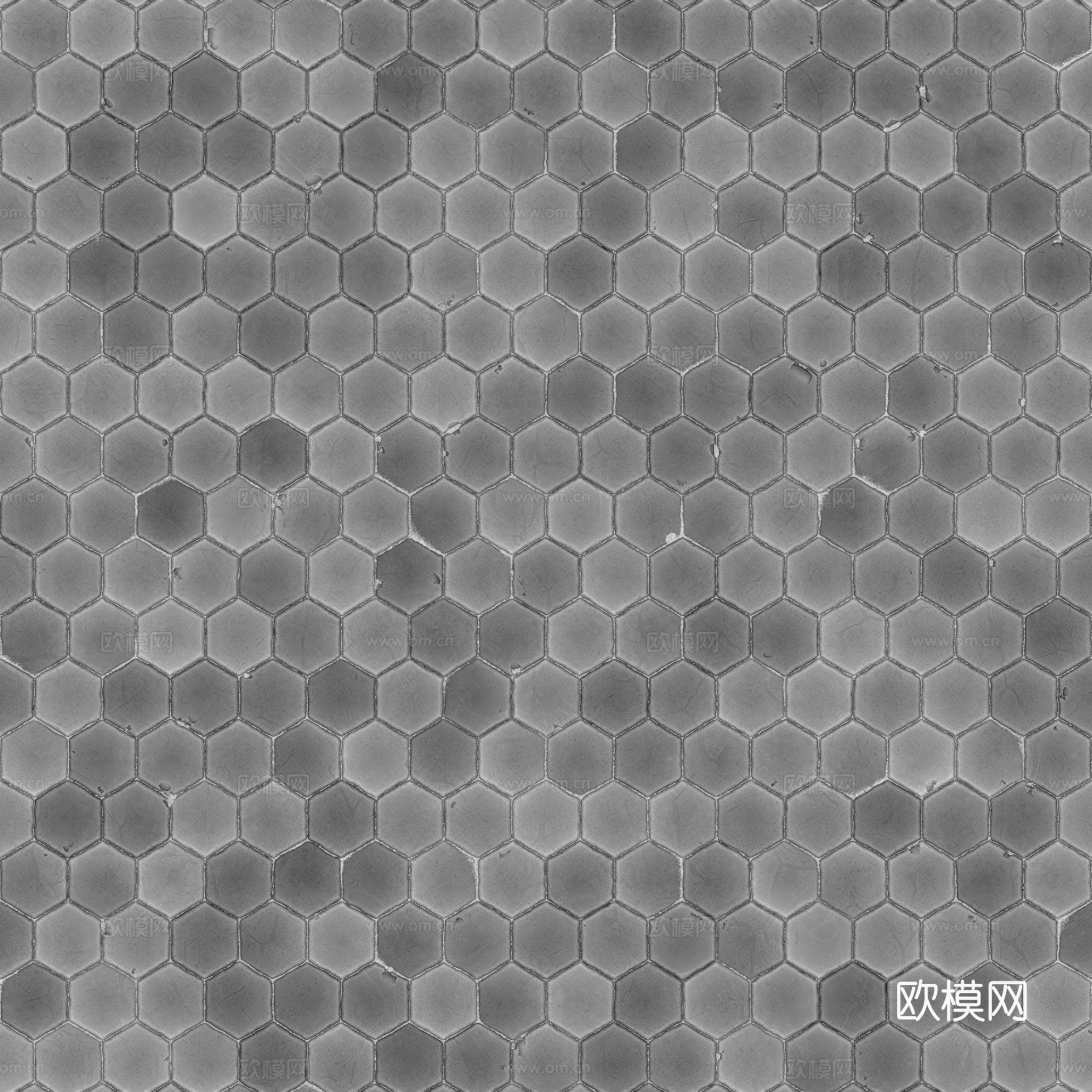 无缝纯白六角马赛克瓷砖墙砖 PBR材质贴图 2k
