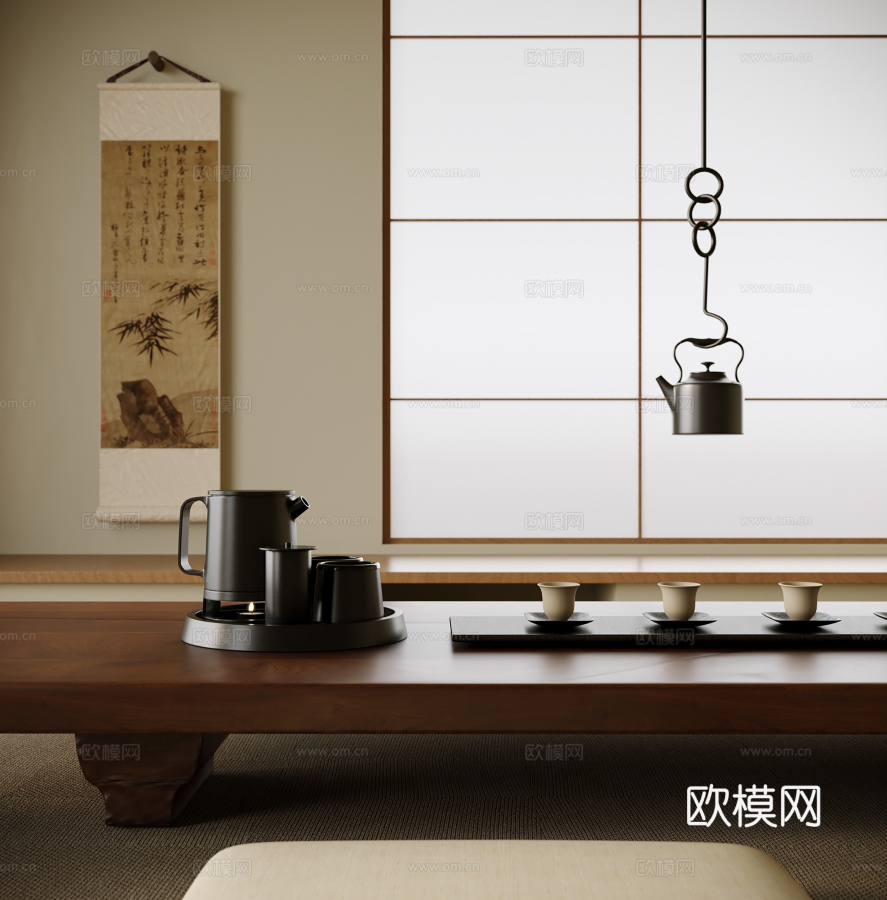 现代茶具摆件 挂画 茶室 茶桌椅3d模型