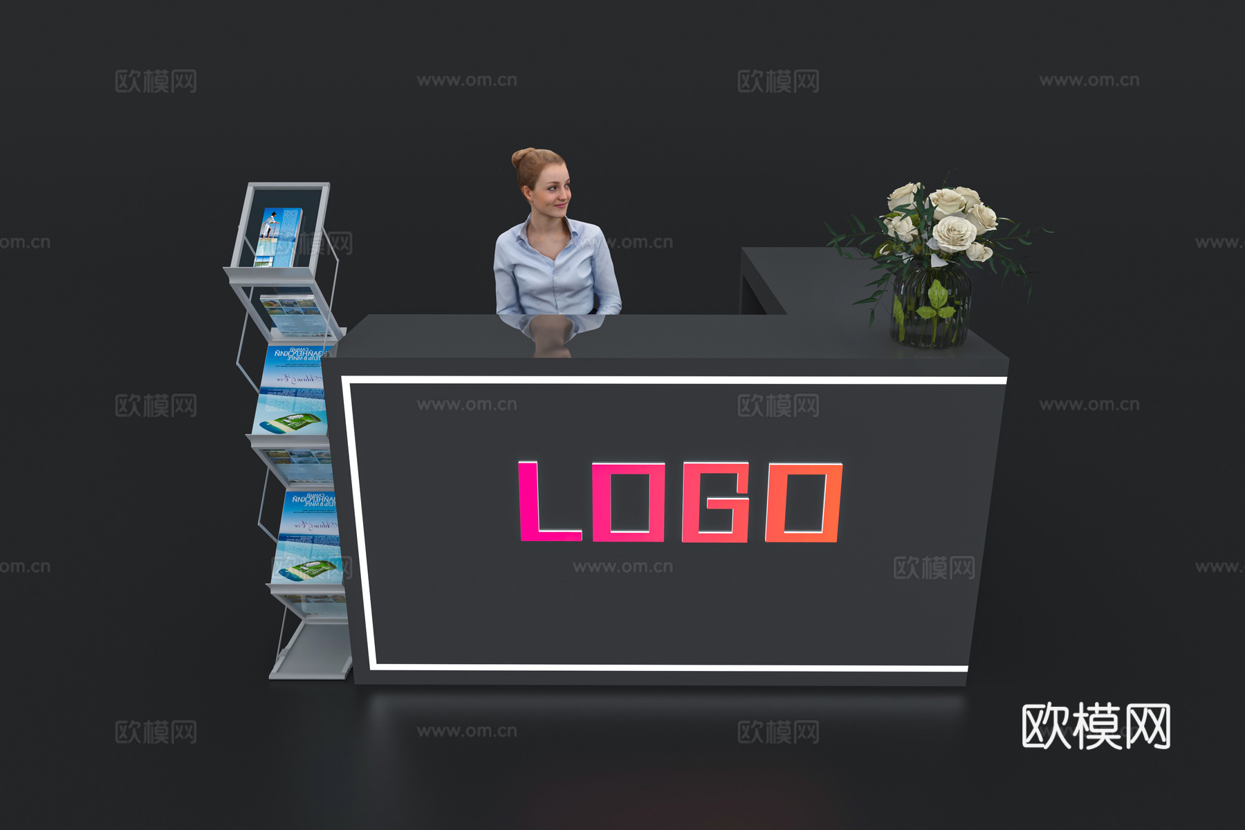 现代接待台 展览展会展台接待台 前台 吧台 柜台 桌台3d模型下载（渲染图2）