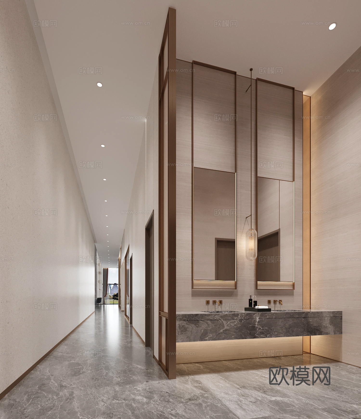 现代 卫生间 公共卫生间 酒店卫生间 餐厅卫生间 商场卫生间3d模型下载（渲染图1）