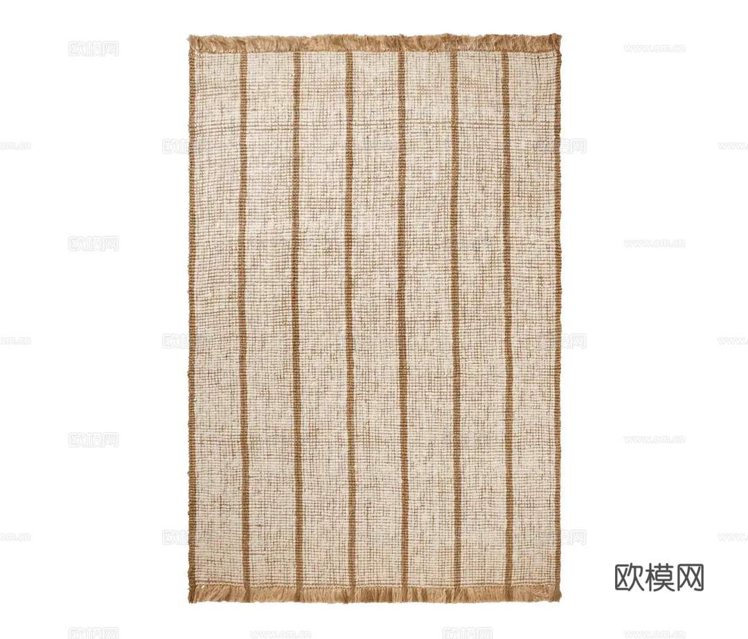米白色条纹流苏地毯