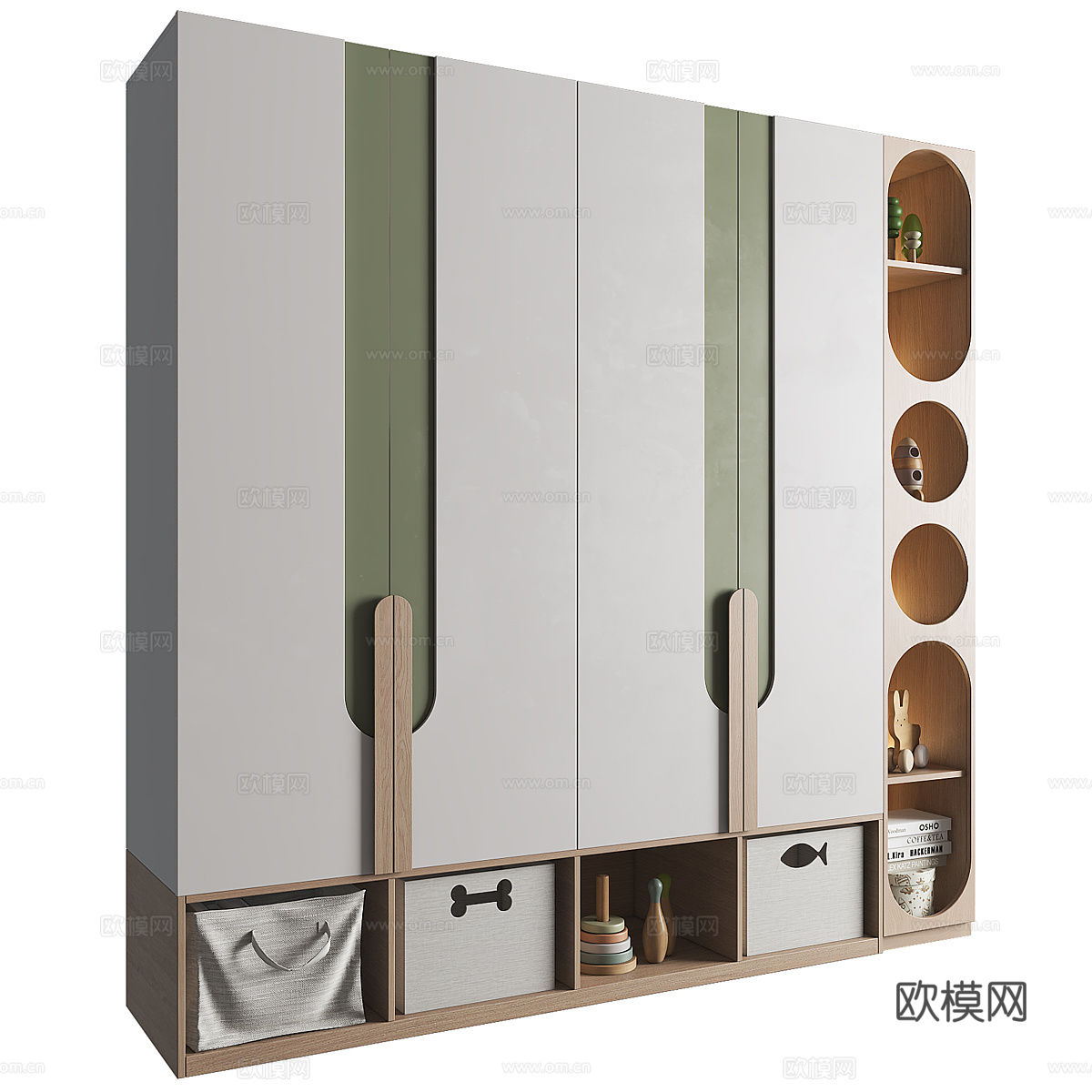现代奶油风儿童衣柜3d模型