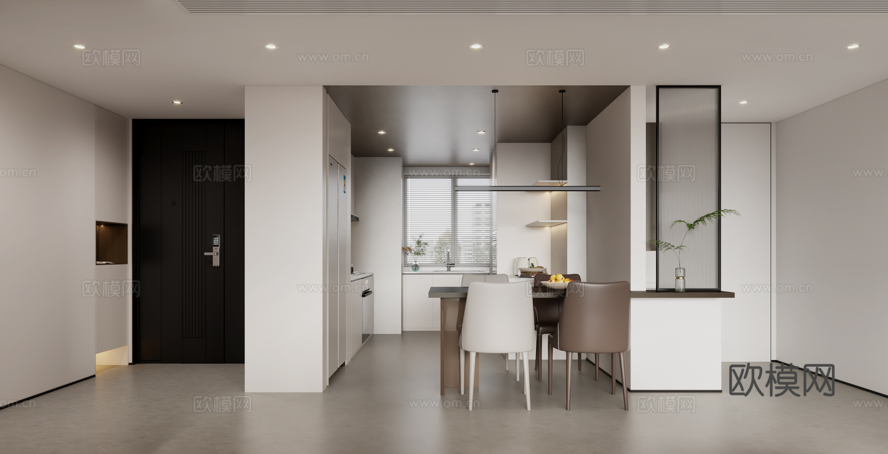 意式客餐厅 意式餐桌 意式沙发 意式酒柜 意识厨房3d模型下载（渲染图2）