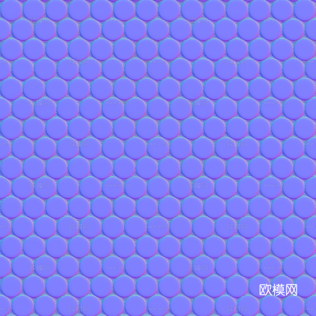 无缝纯黑圆形马赛克瓷砖墙砖 PBR材质贴图 1k