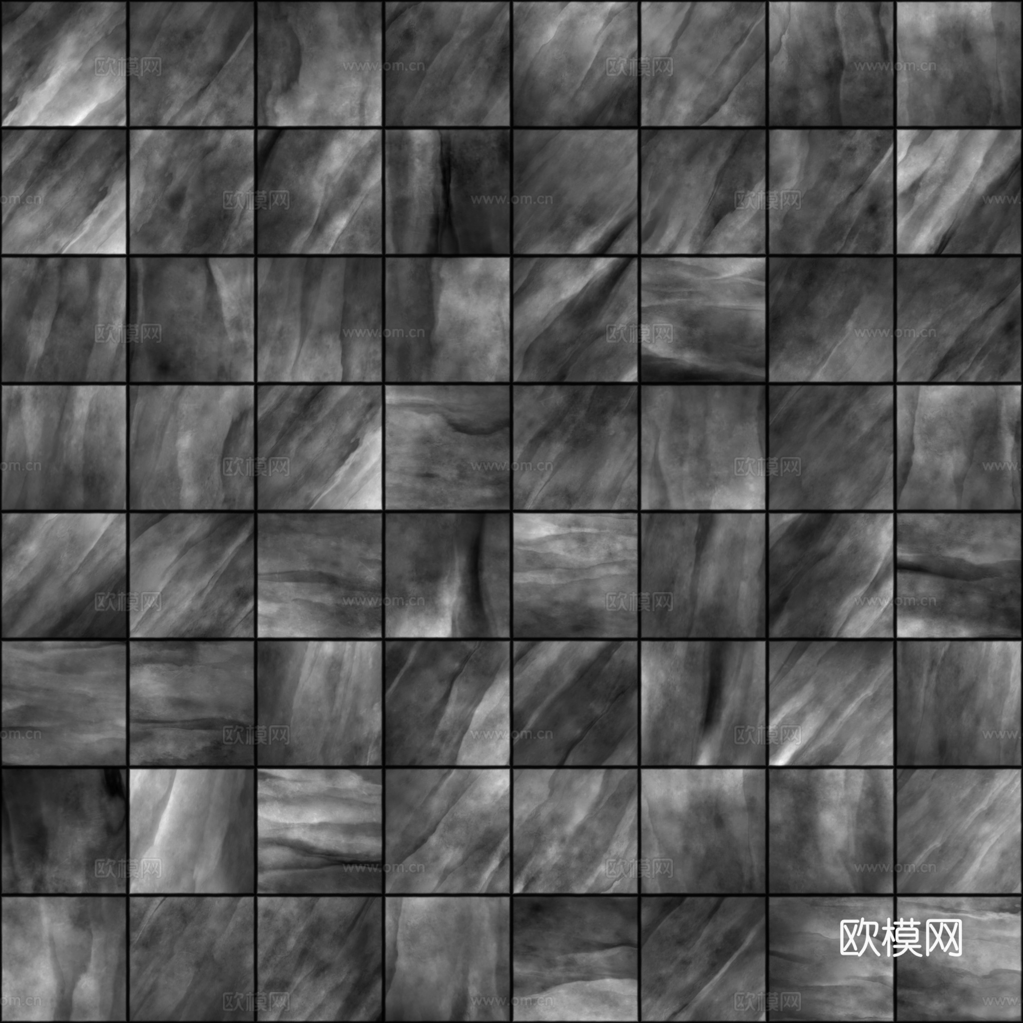 无缝黑色仿古砖地砖 PBR材质贴图 2k