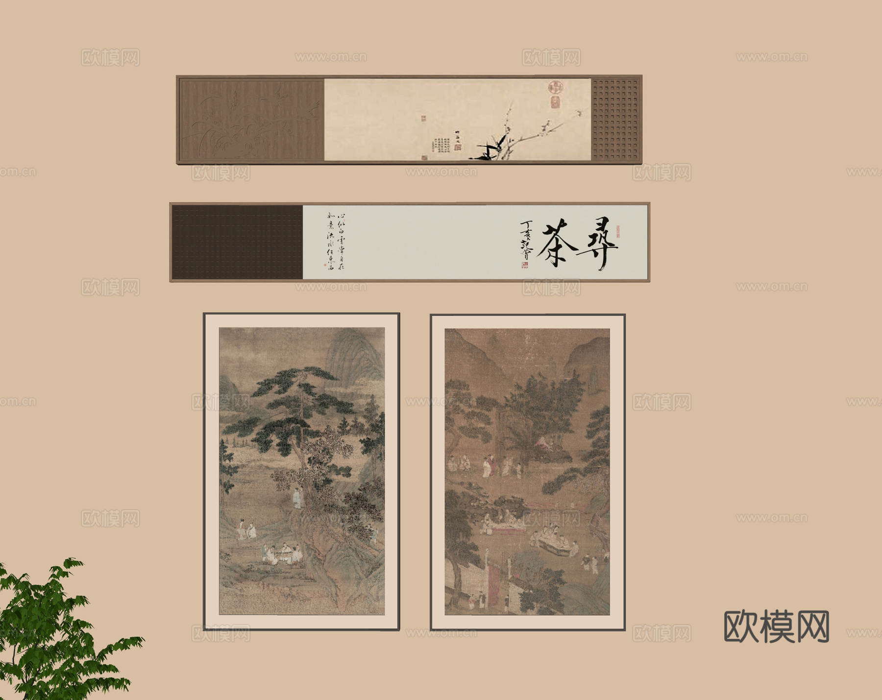 新中式挂画 装饰画su模型