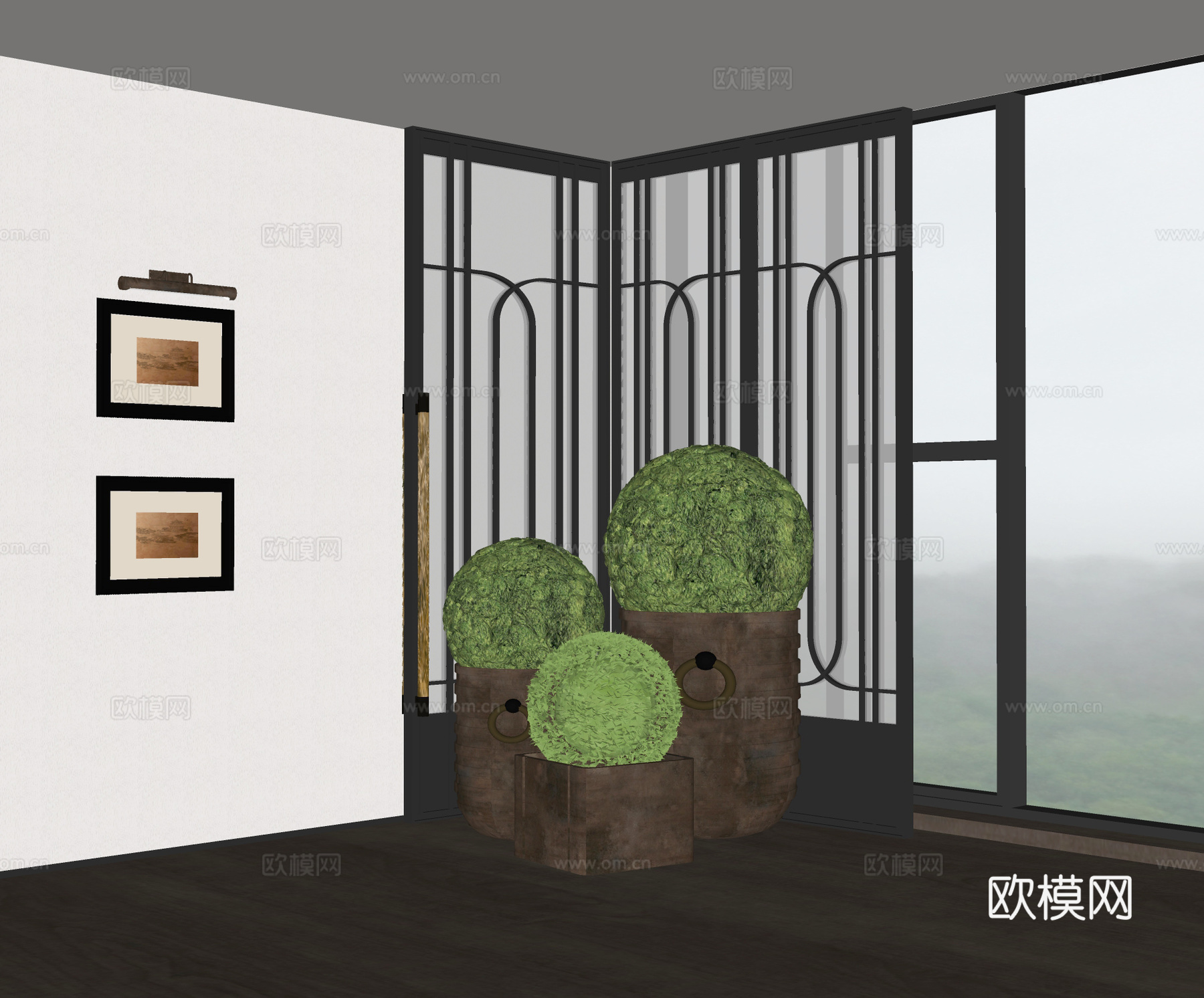 酒店端景盆栽su模型下载（渲染图2）