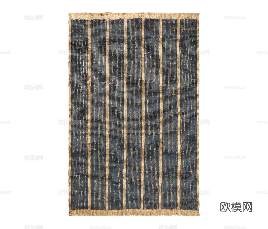 墨蓝色条纹流苏地毯
