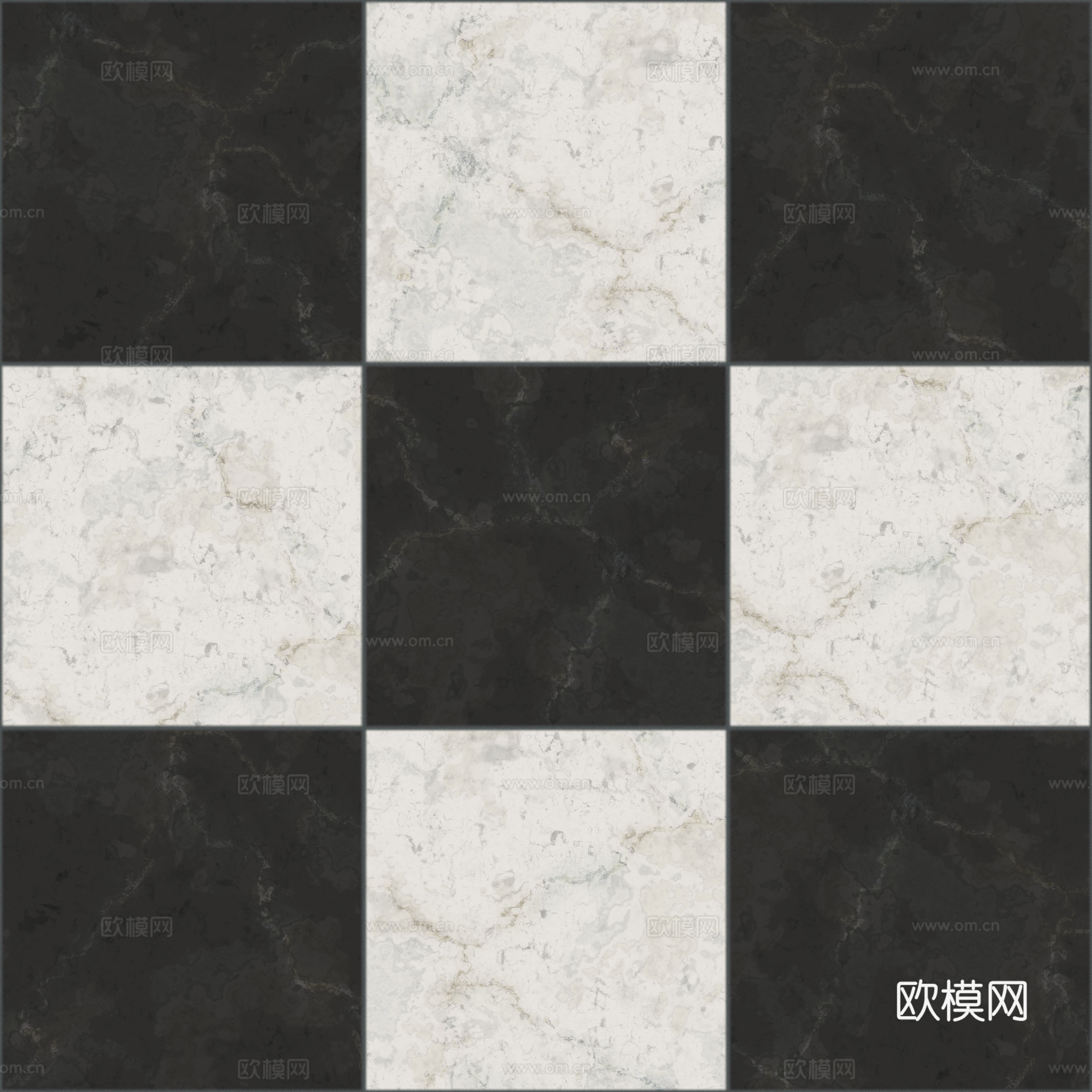 欧式 简欧 法式 无缝黑白拼花瓷砖地砖 PBR材质贴图 2k