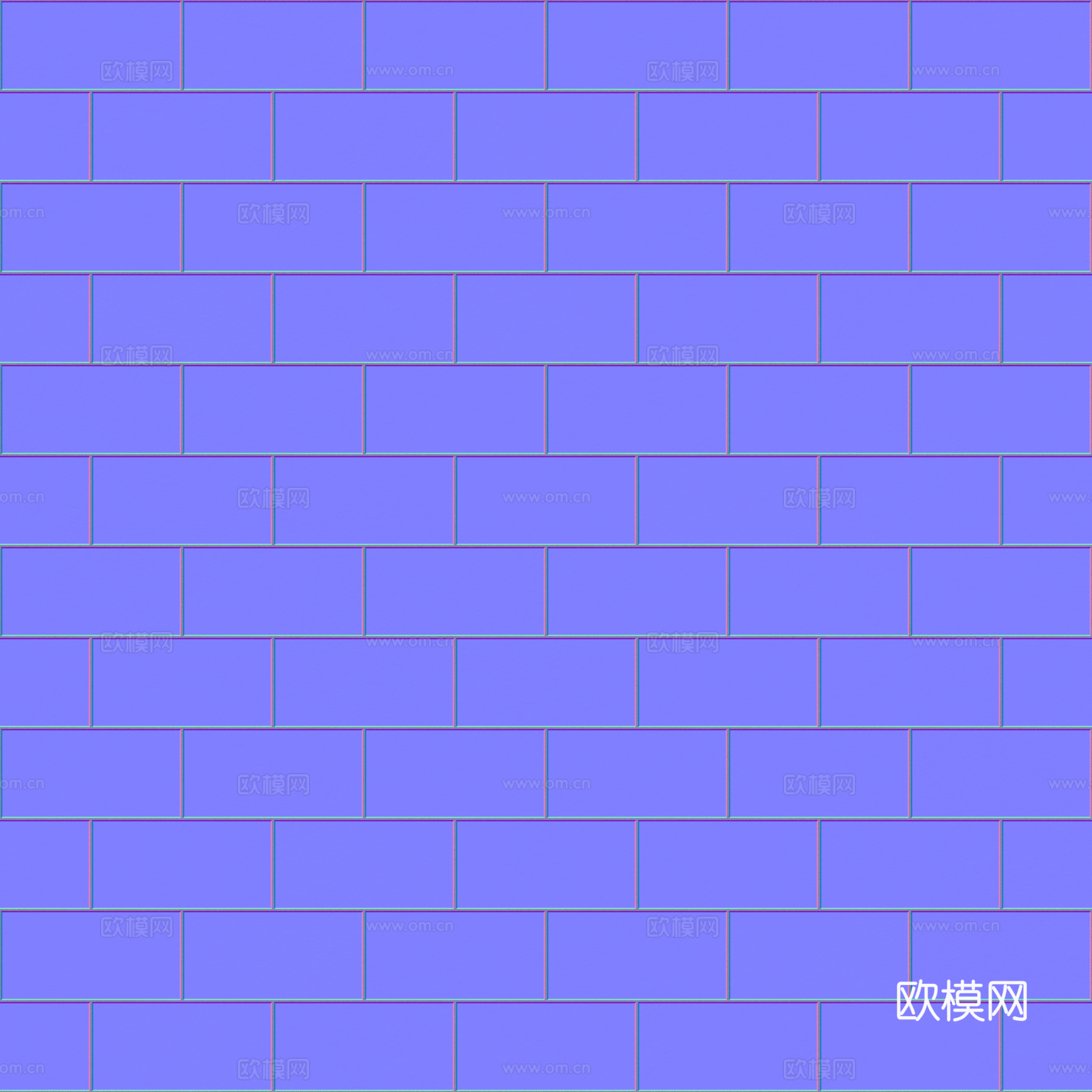 无缝青色瓷砖墙砖仿古砖 PBR材质贴图 2k