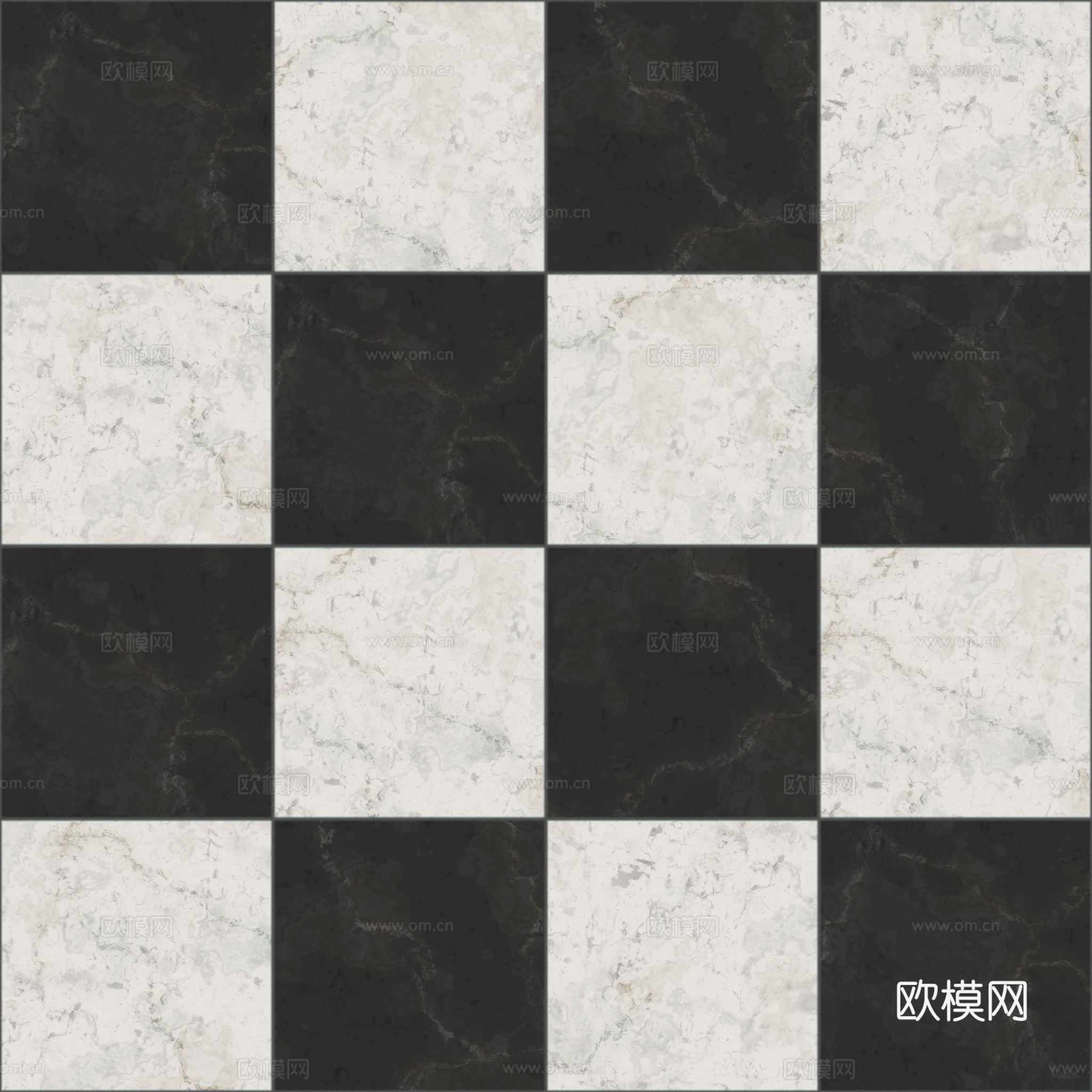 欧式 简欧 法式 无缝黑白拼花瓷砖地砖 PBR材质贴图 2k