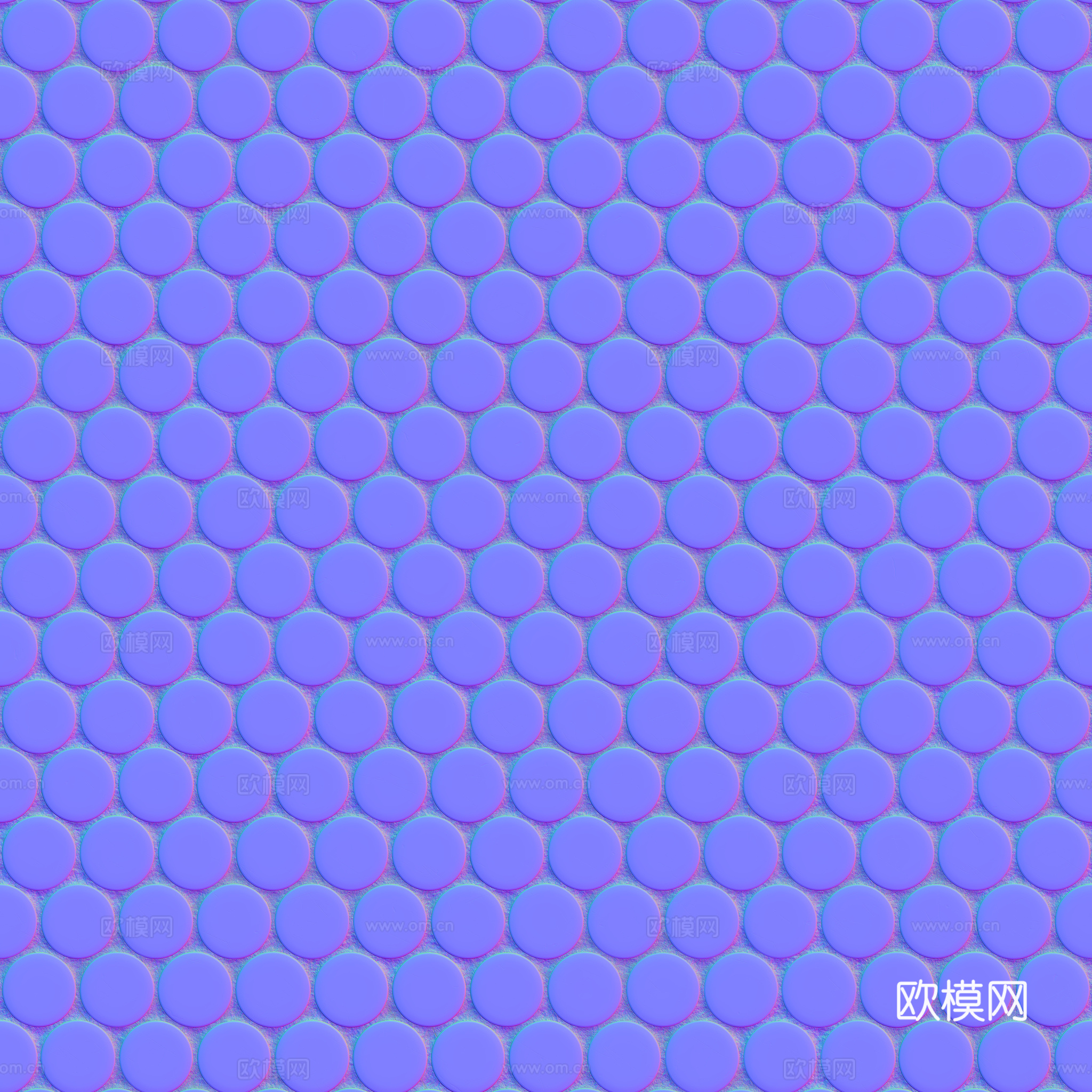 无缝纯黑圆形马赛克瓷砖墙砖 PBR材质贴图 2k