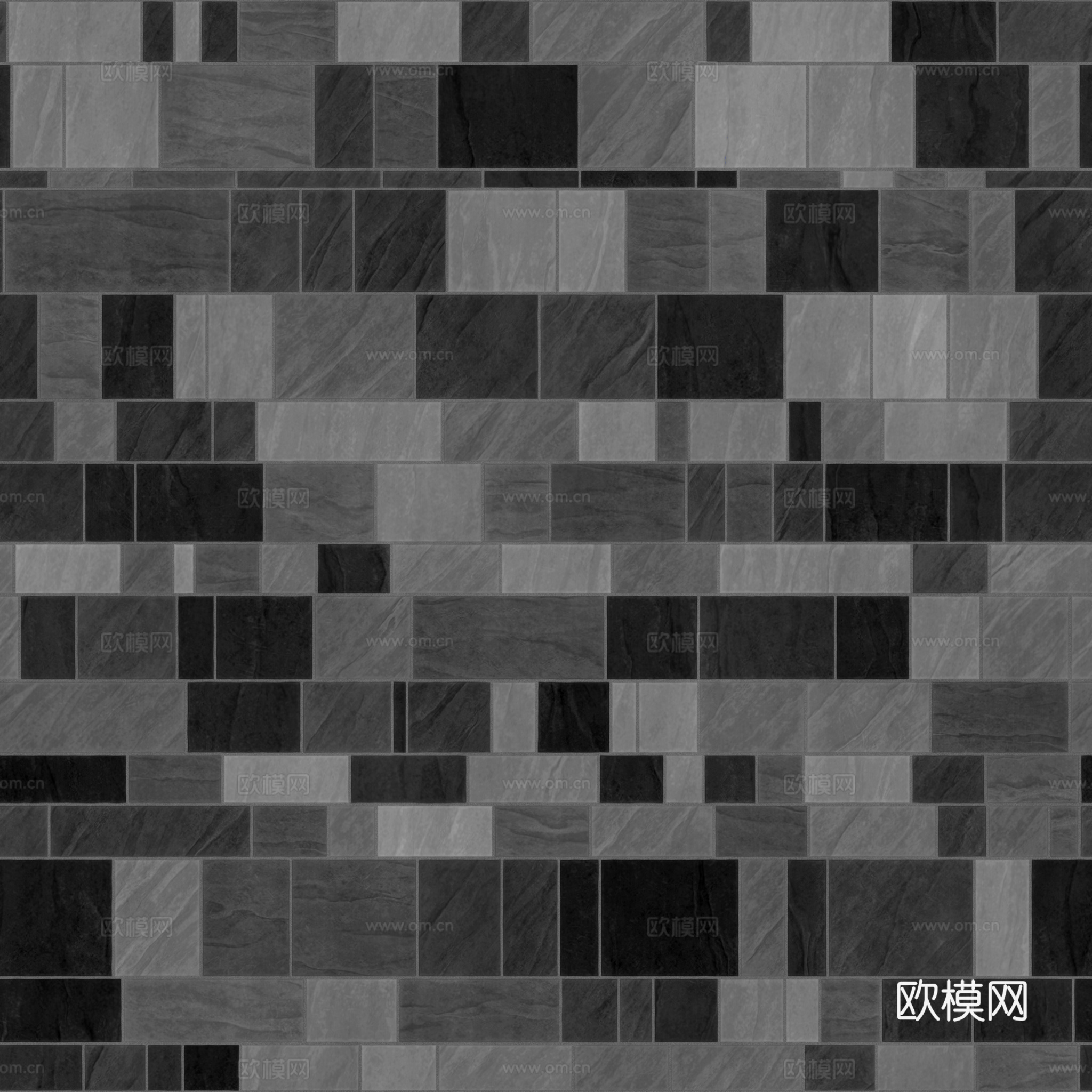 无缝黑白拼色瓷砖地砖 PBR材质贴图 2k
