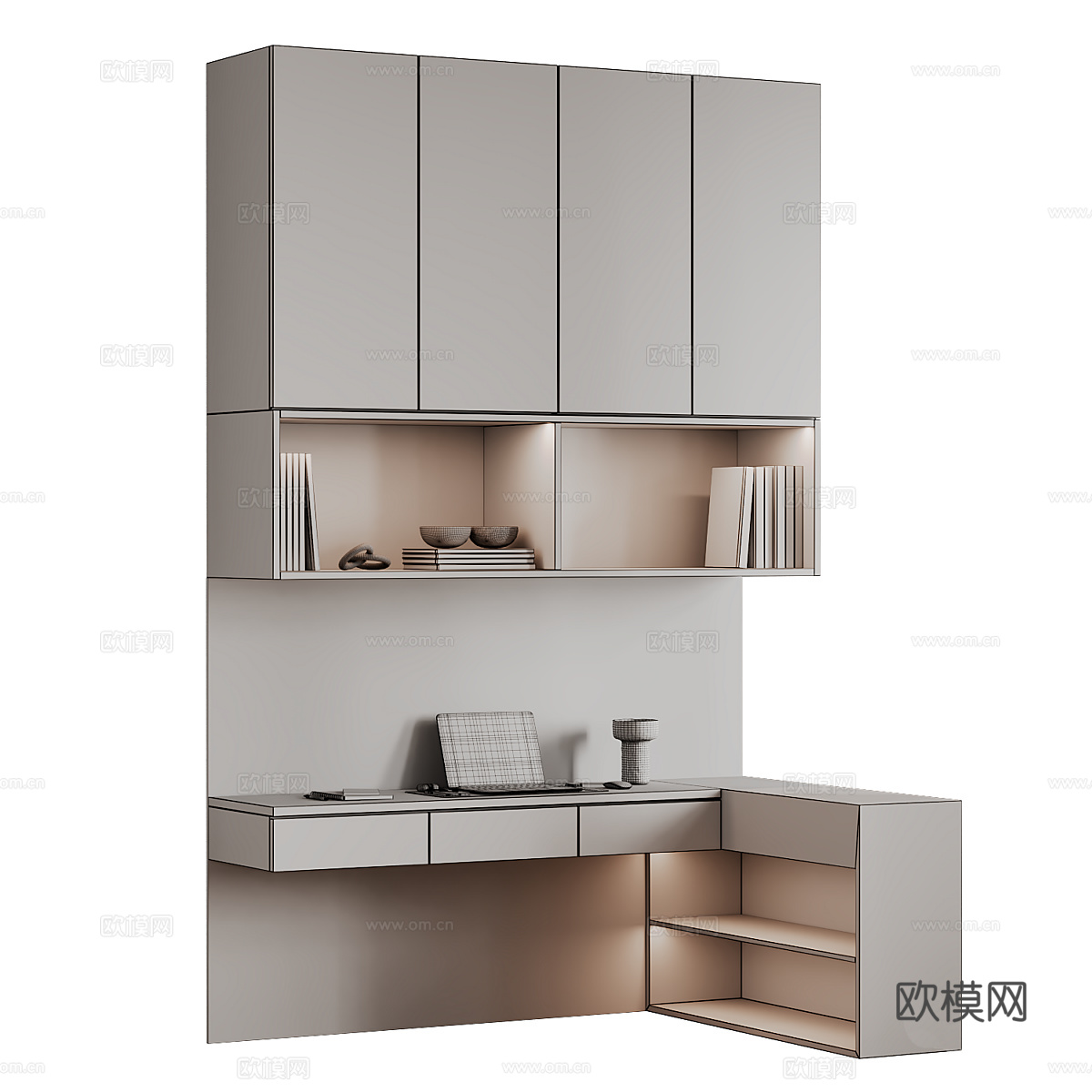 现代奶油风装饰书柜3d模型