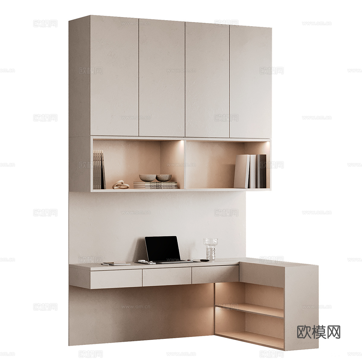 现代奶油风装饰书柜3d模型