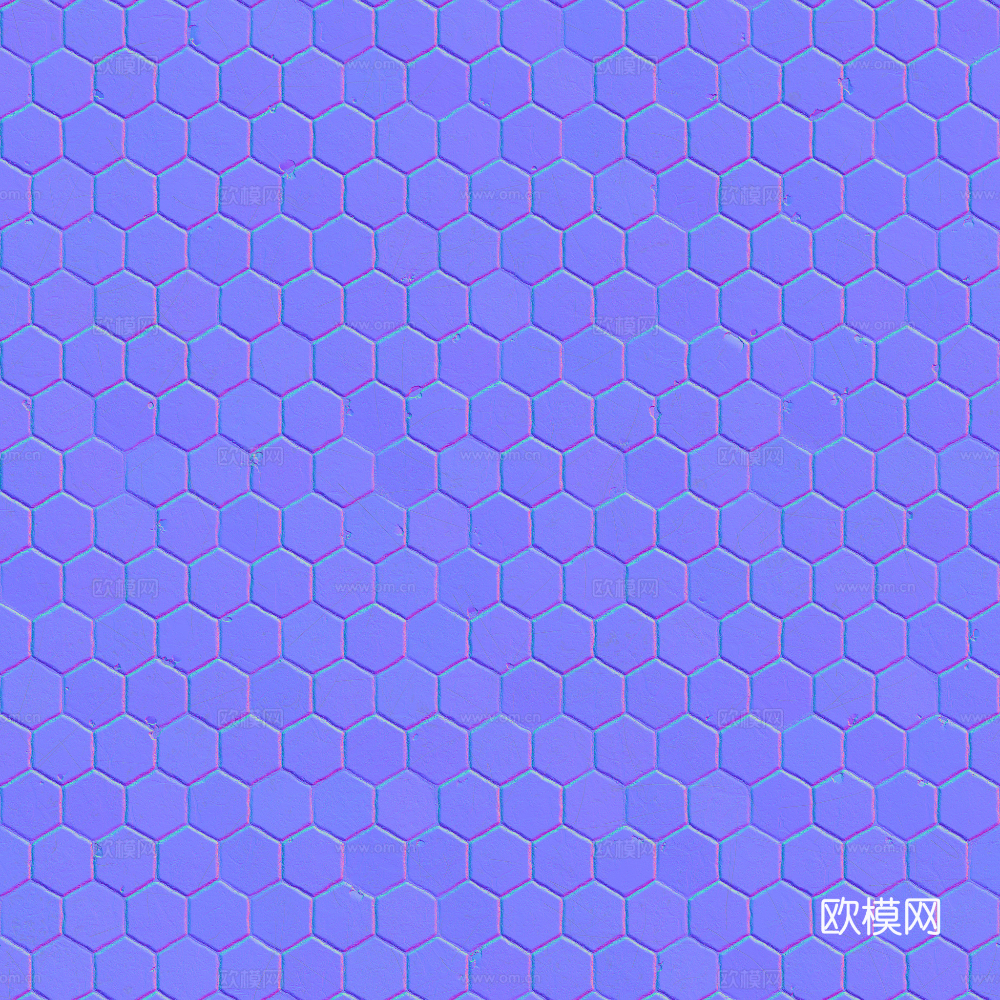 无缝纯白六角马赛克瓷砖墙砖 PBR材质贴图 2k