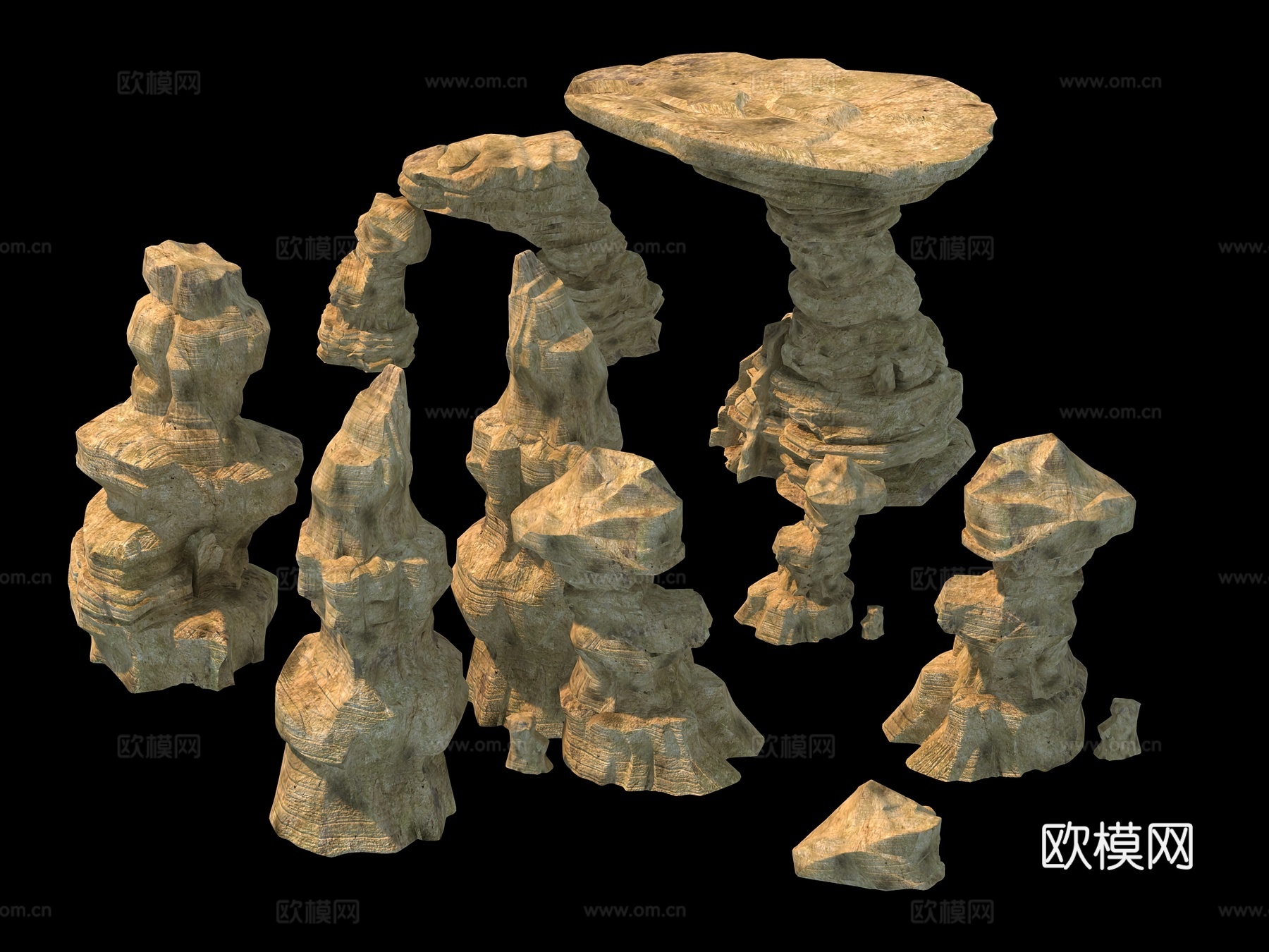 中式石头风石假山3d模型下载
