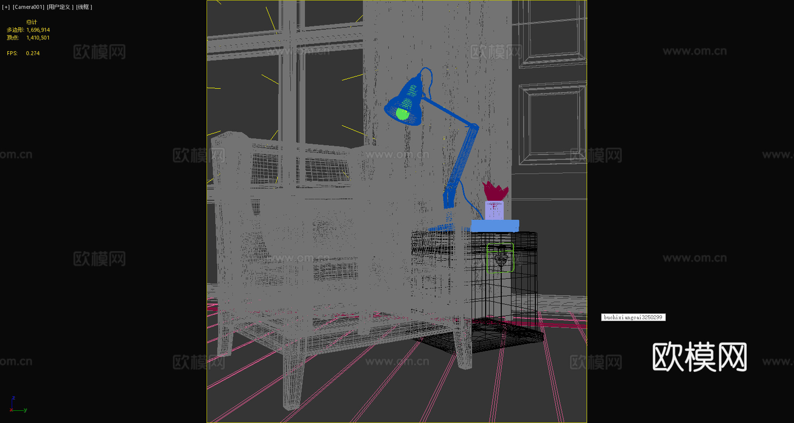 美式沙发 美式边几 台灯 美式摆件 盆栽 美式挂画 窗帘3d模型
