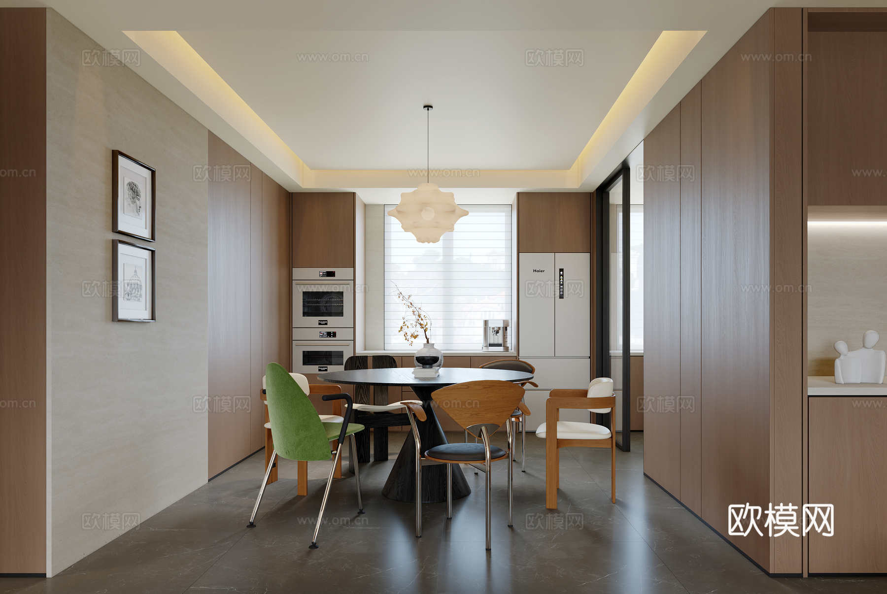 现代中古风餐厅3d模型下载