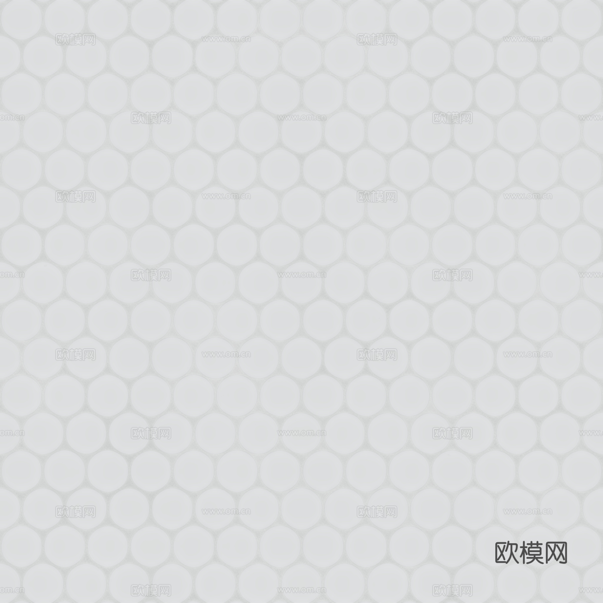 无缝纯白圆形马赛克瓷砖墙砖 PBR材质贴图 2k