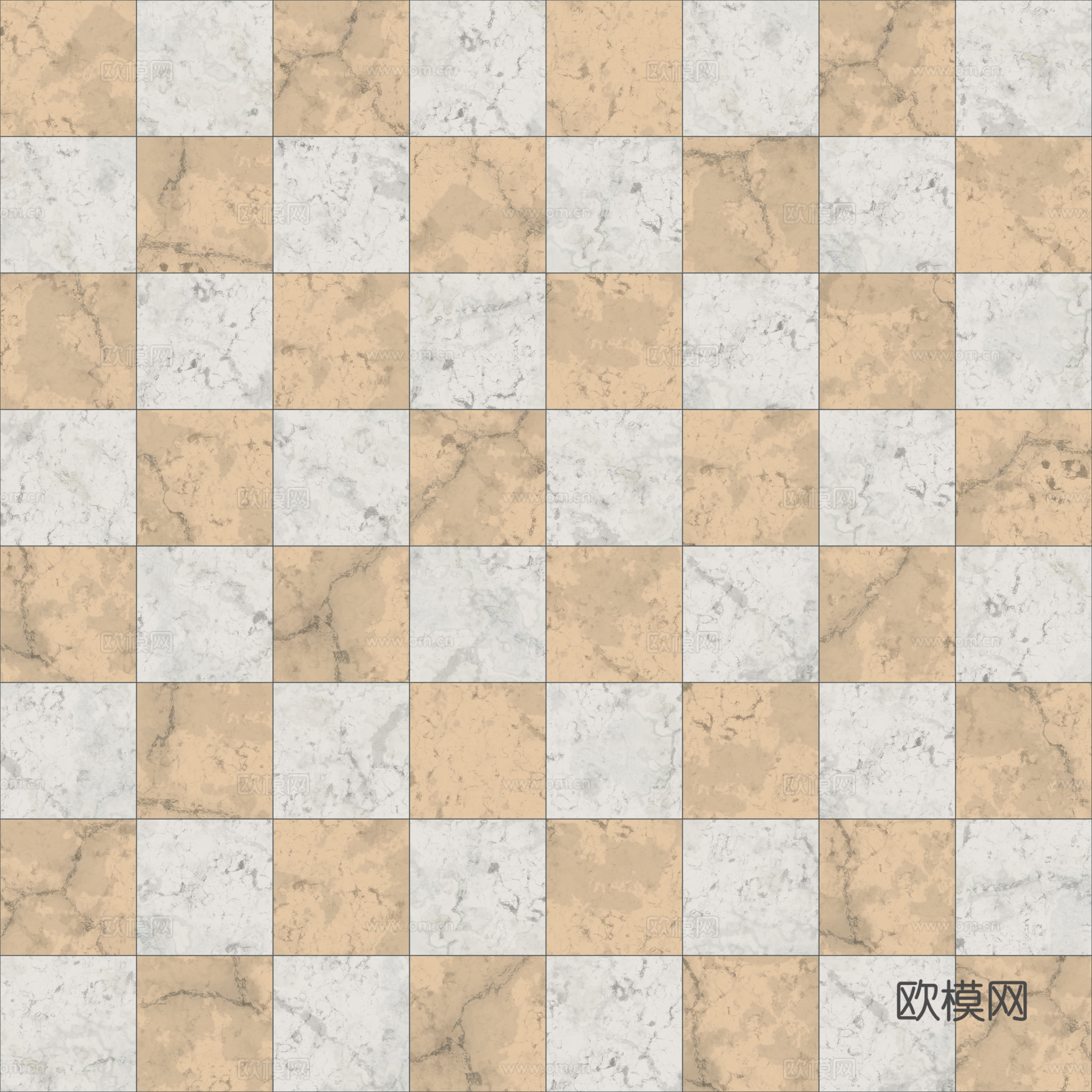 欧式 简欧 法式 无缝黄白拼花瓷砖地砖 PBR材质贴图 2k