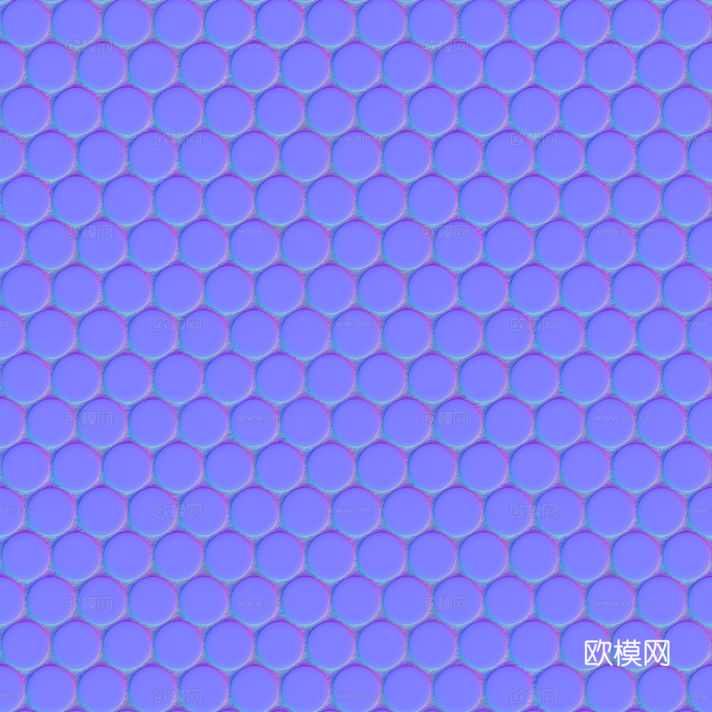 无缝纯黑圆形马赛克瓷砖墙砖 PBR材质贴图 1k