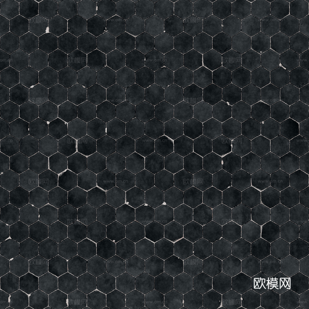 无缝深蓝六角瓷砖马赛克瓷砖 PBR材质贴图 1k