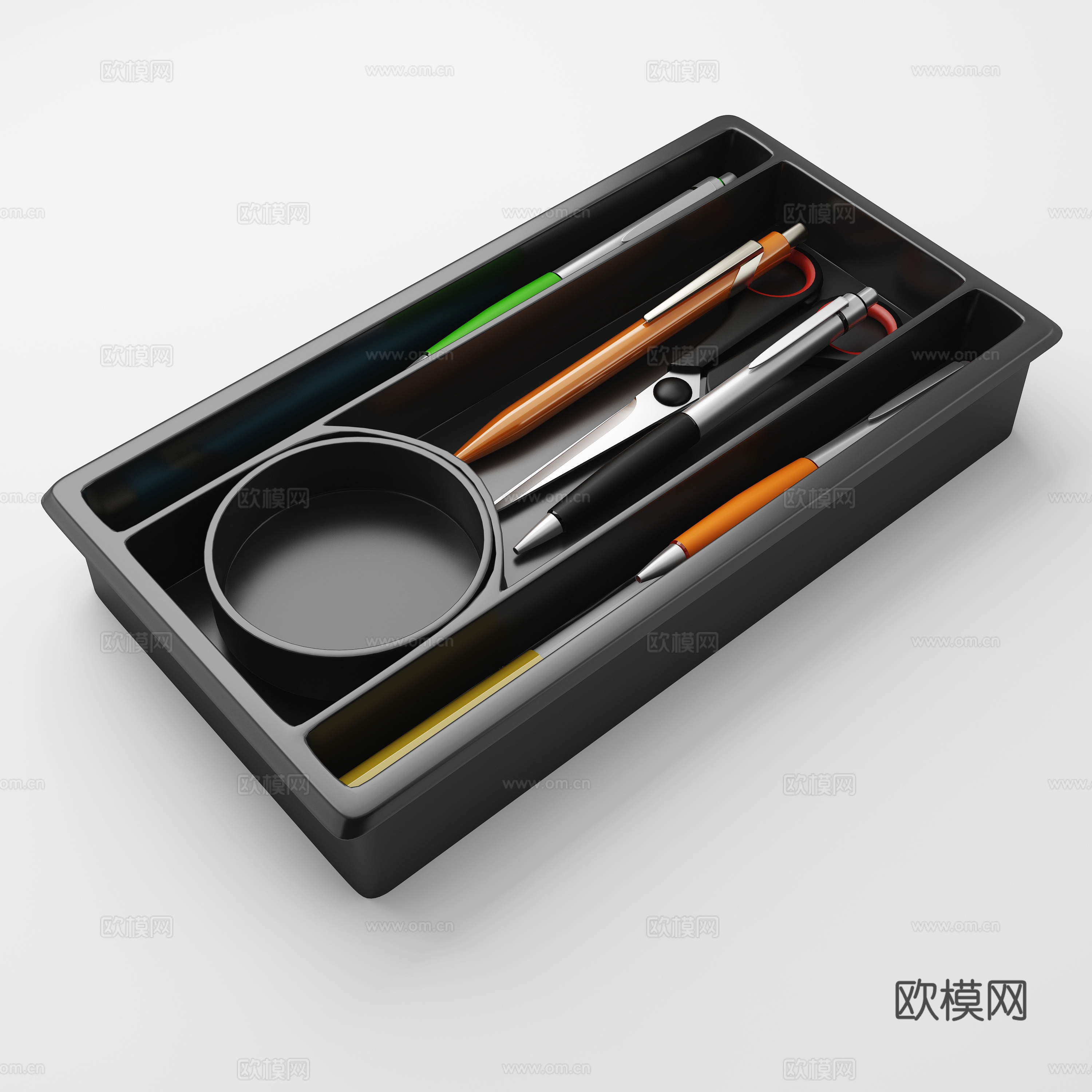 现代职员桌线盒 员工桌储笔盒放笔盒免费3d模型下载