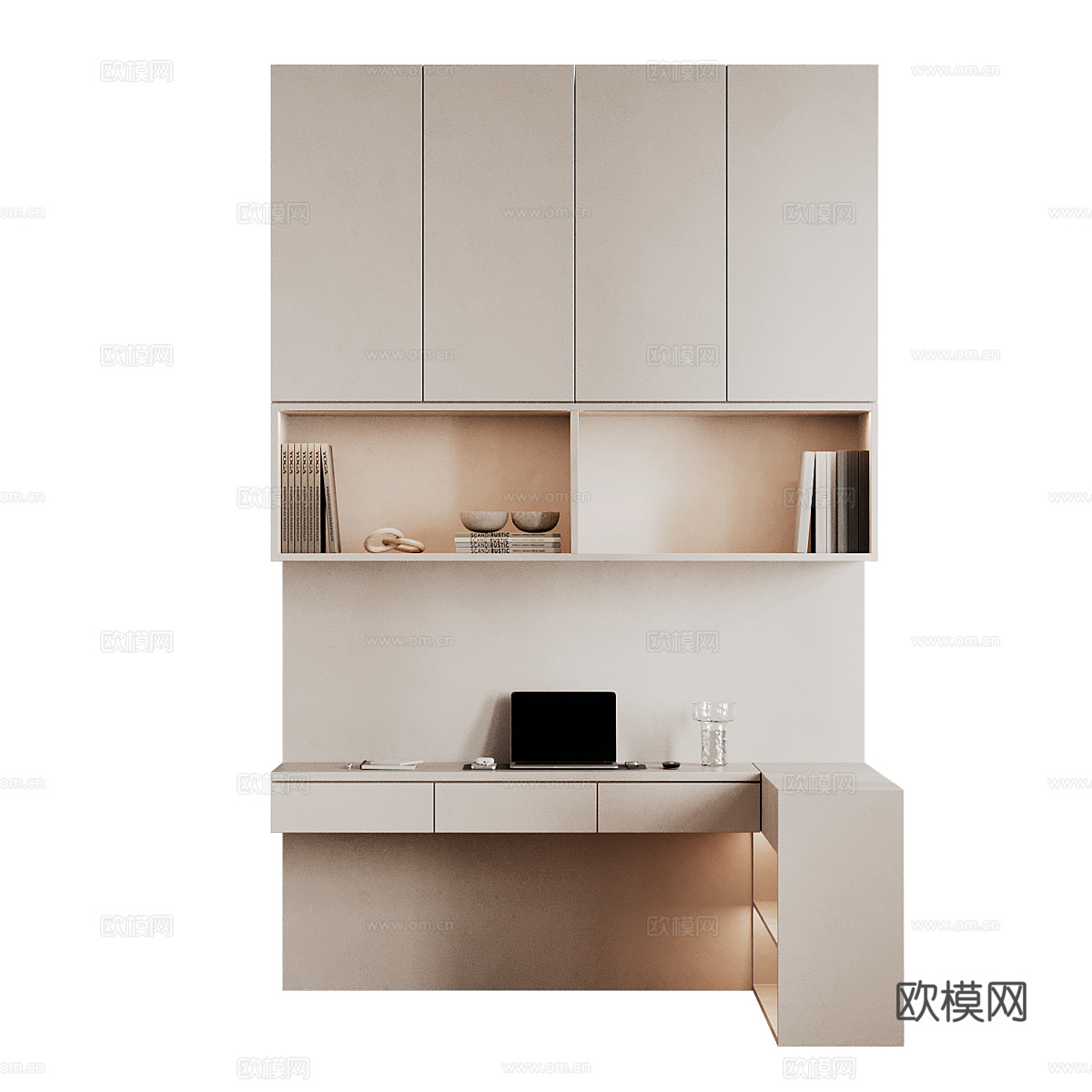 现代奶油风装饰书柜3d模型