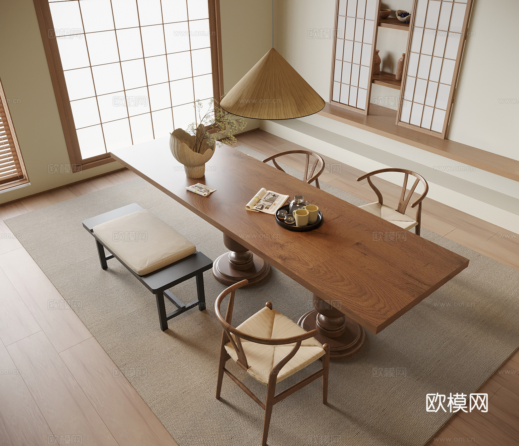现代茶桌椅 茶室 茶椅 吊灯su模型su模型