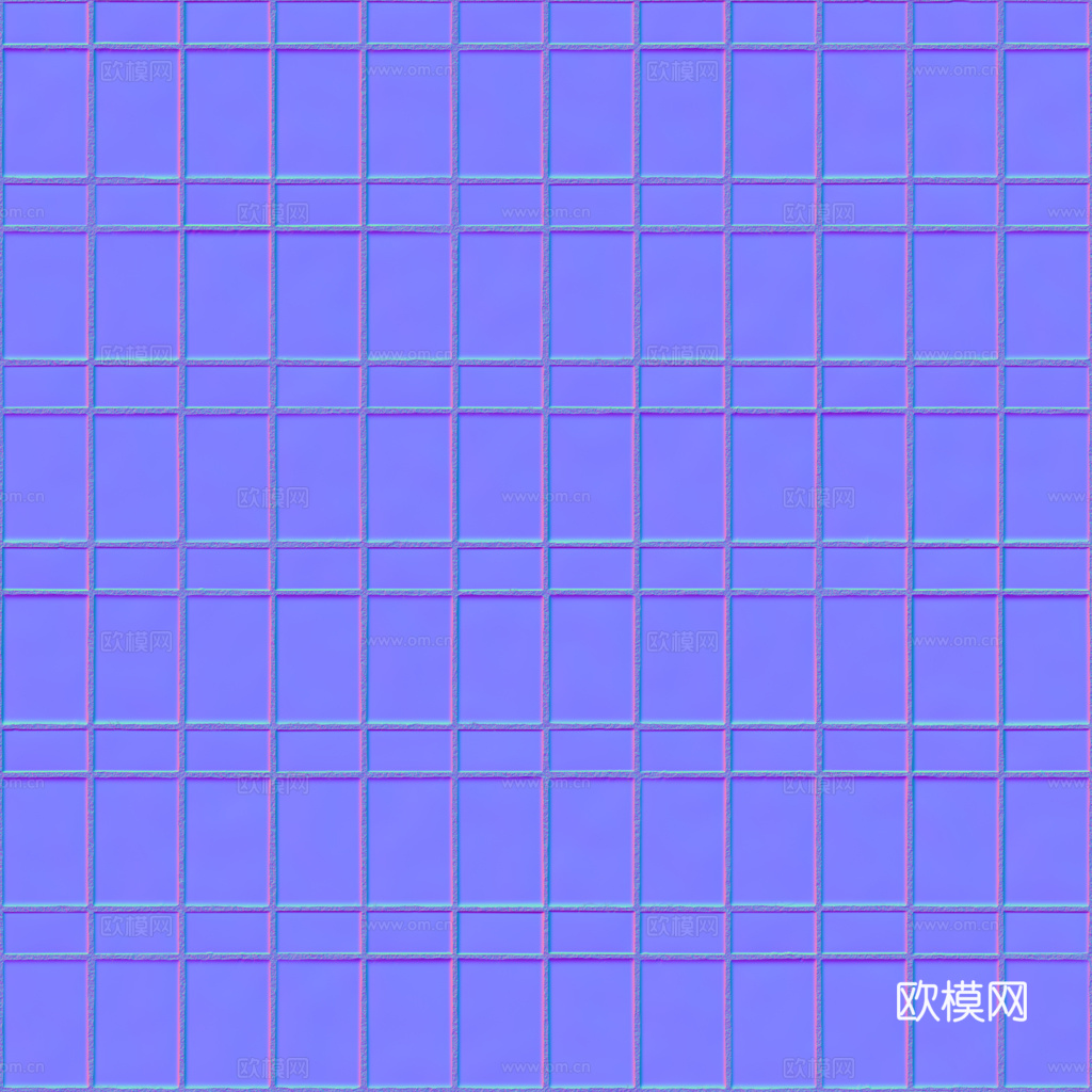 无缝蓝色拼花瓷砖马赛克瓷砖墙砖 PBR材质贴图 1k