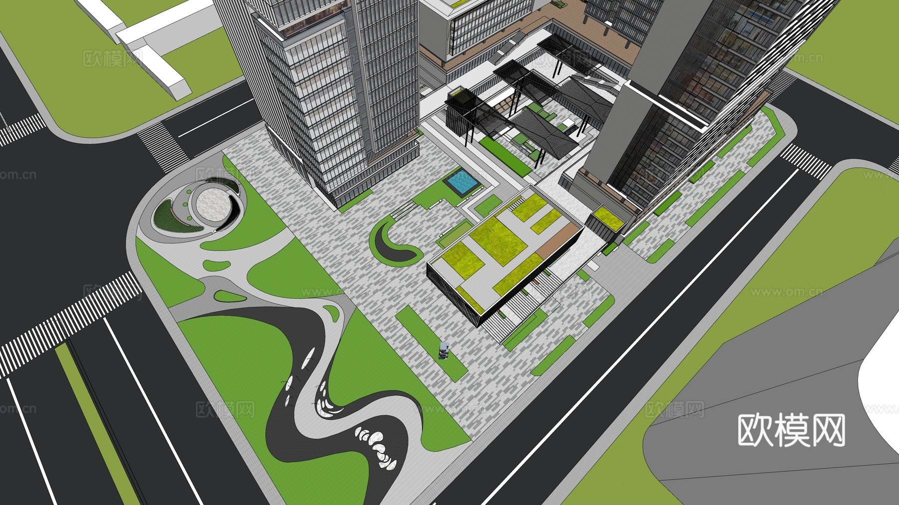 现代风格商业办公建筑景观su模型