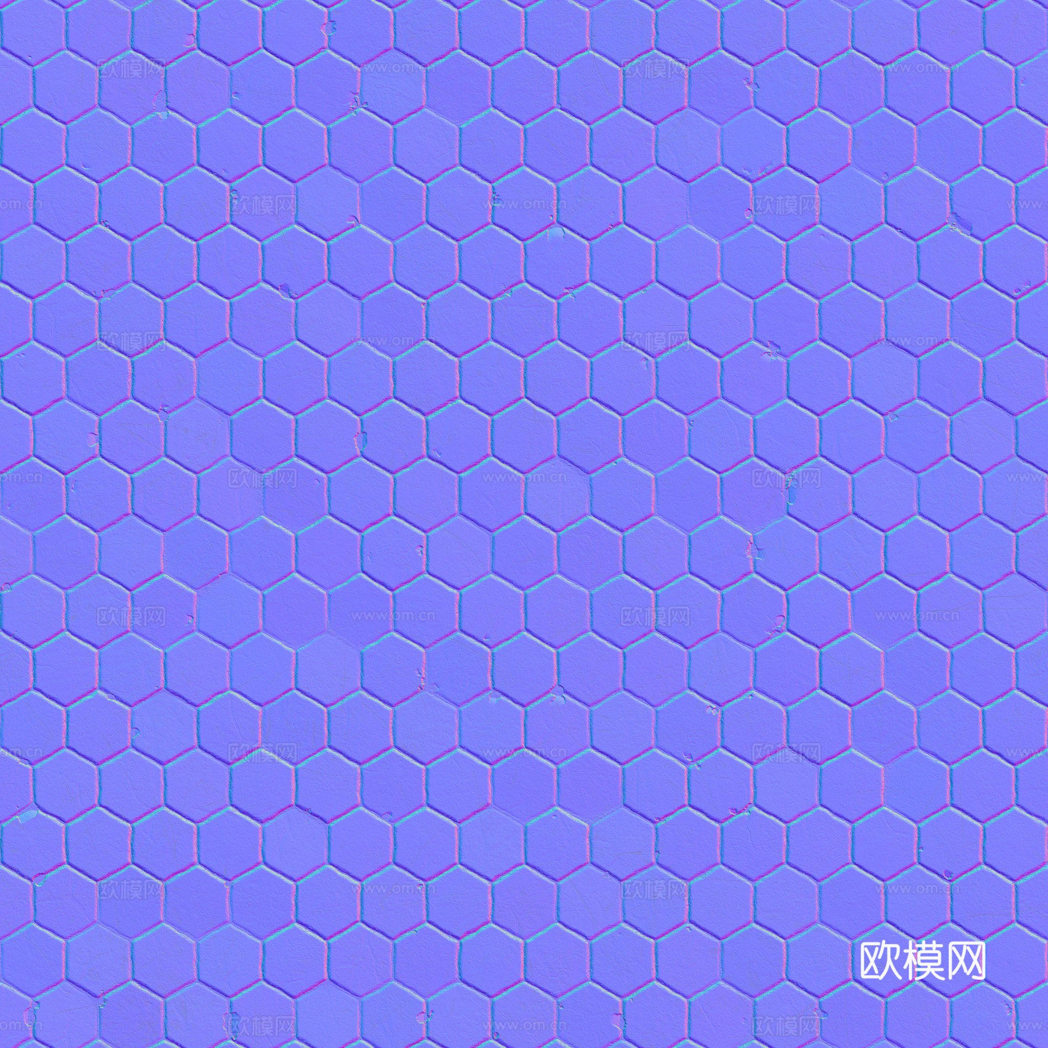 无缝深蓝六角瓷砖马赛克瓷砖 PBR材质贴图 2k