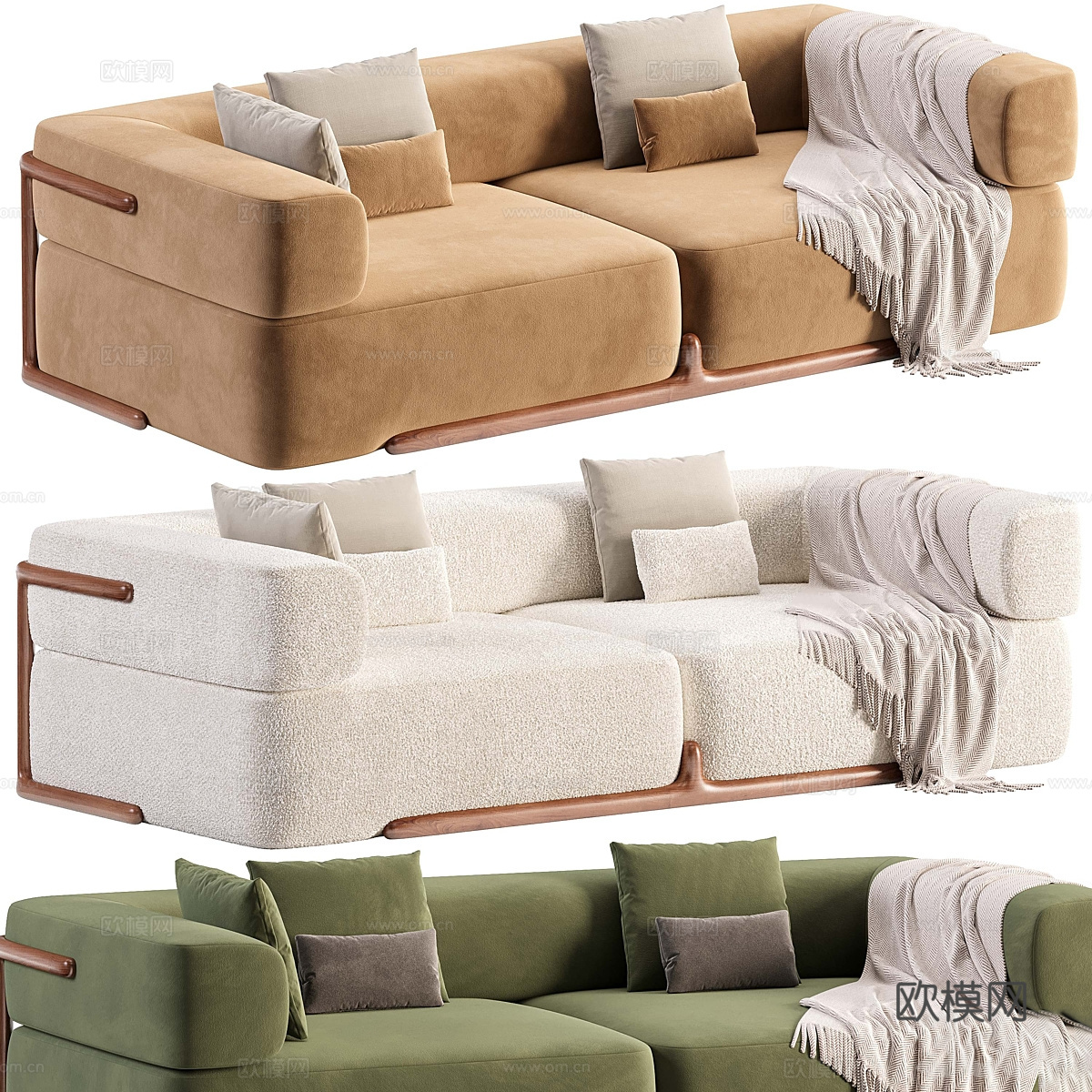 现代奶油风科伦沙发3d模型下载（渲染图5）