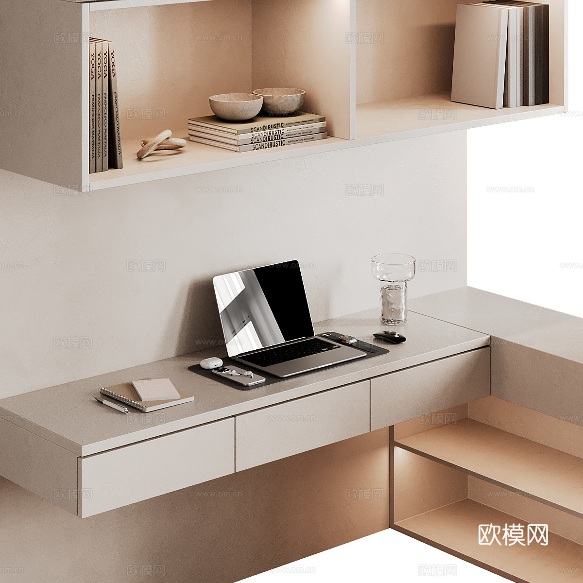 现代奶油风装饰书柜3d模型