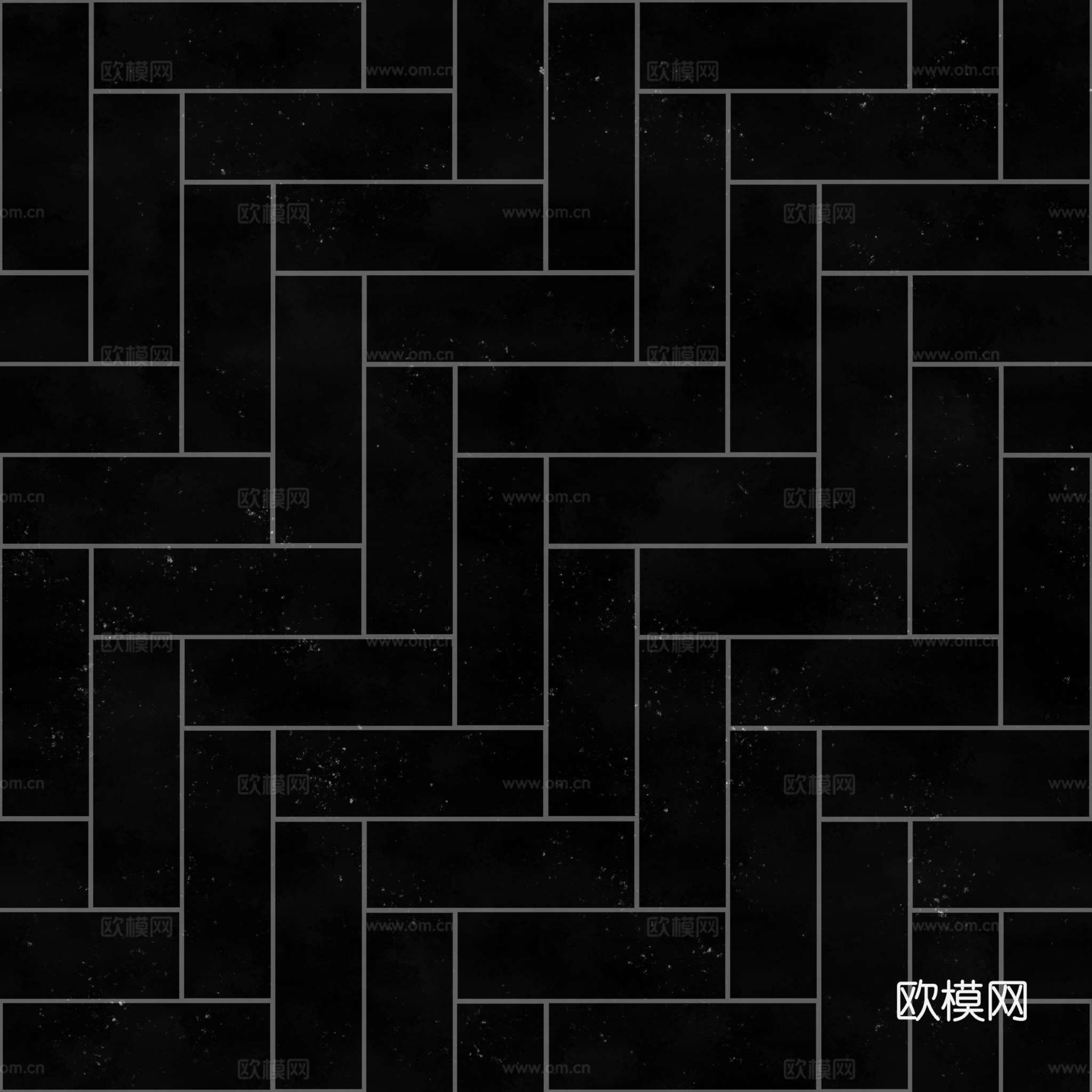 无缝黑色直角拼人字拼瓷砖地砖 PBR材质贴图 2k