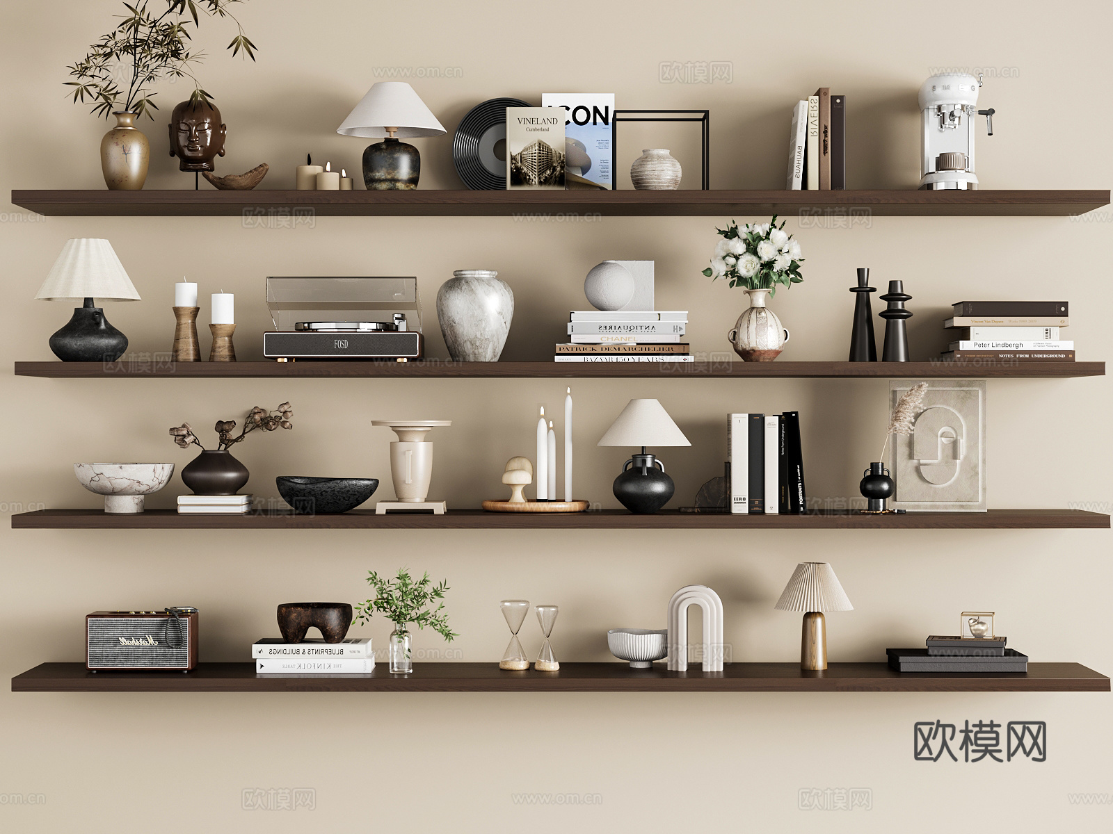 侘寂中古摆件组合 玄关摆件 装饰柜摆件 中古风书籍 中古风3d模型下载