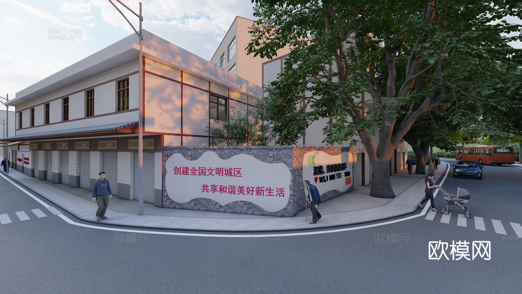 社区街道文化墙su模型