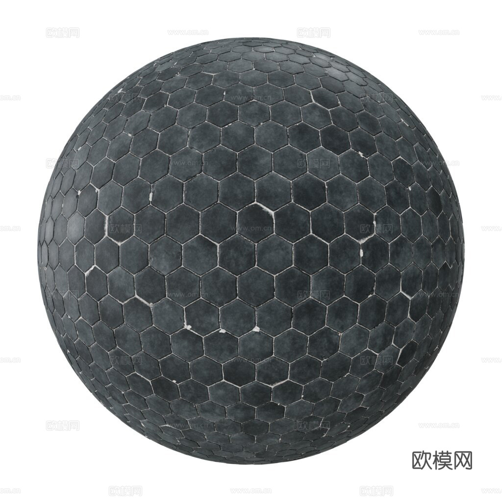 无缝深蓝六角瓷砖马赛克瓷砖 PBR材质贴图 1k