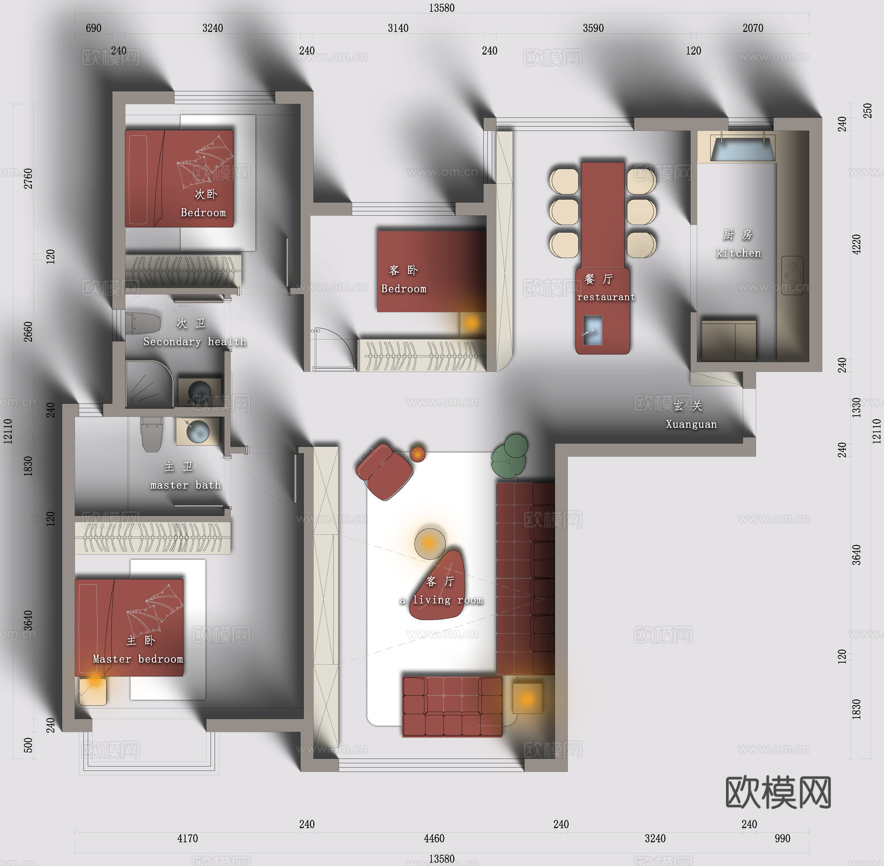 莫兰迪色系彩平素材cad施工图