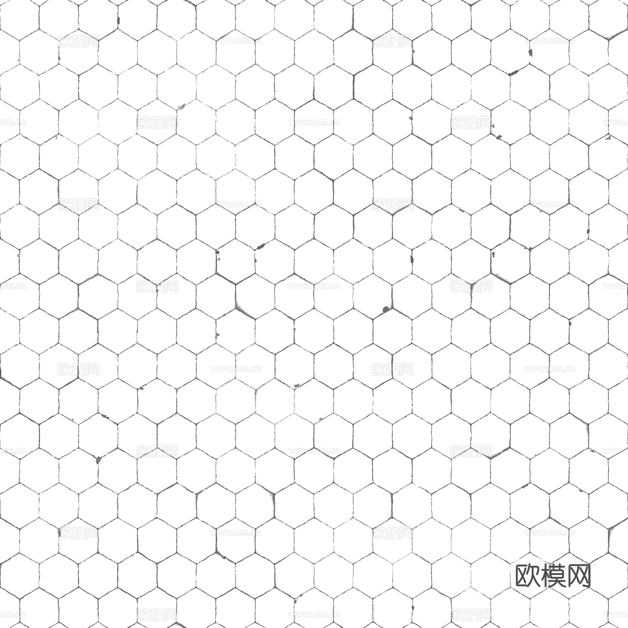 无缝纯白六角马赛克瓷砖墙砖 PBR材质贴图 2k