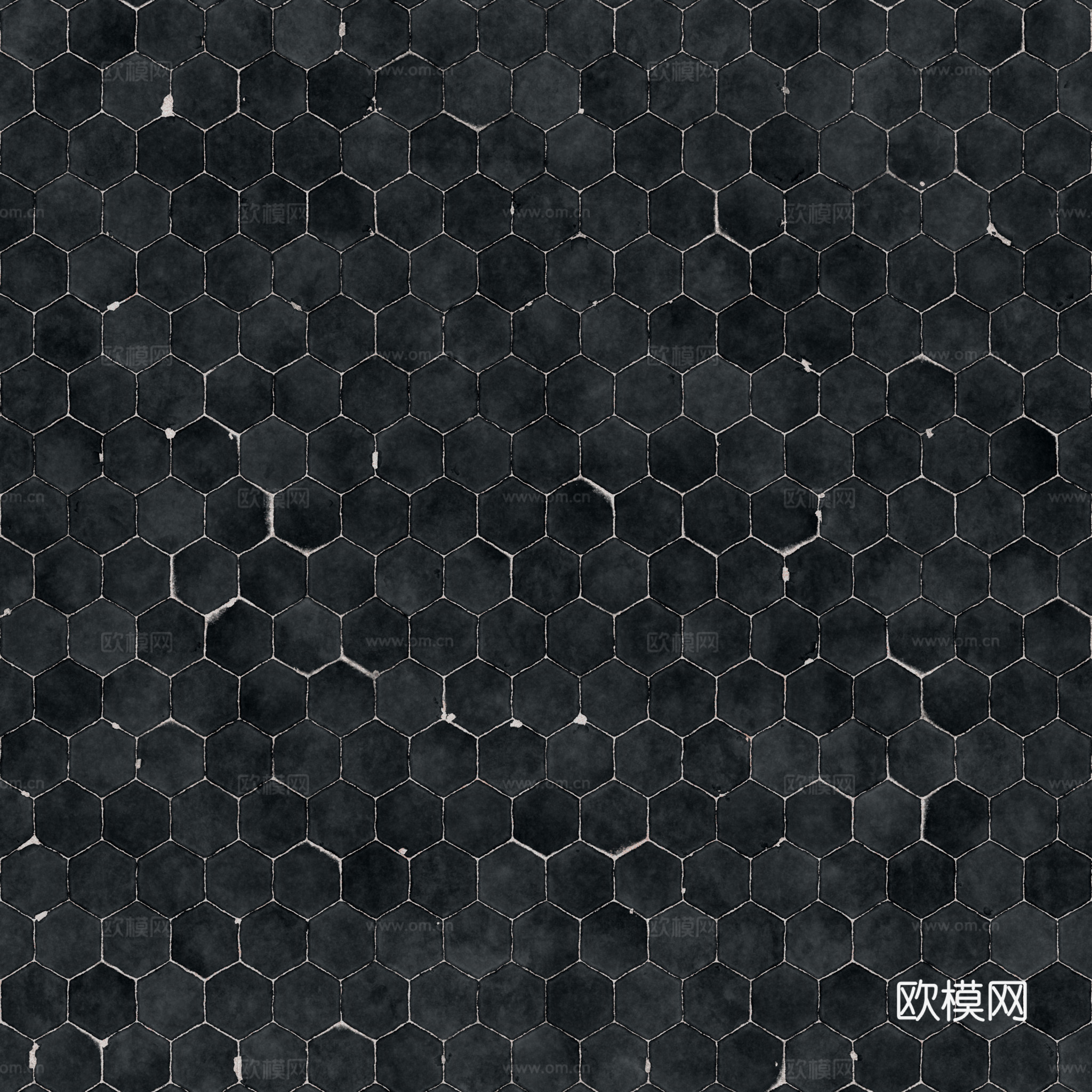 无缝深蓝六角瓷砖马赛克瓷砖 PBR材质贴图 2k