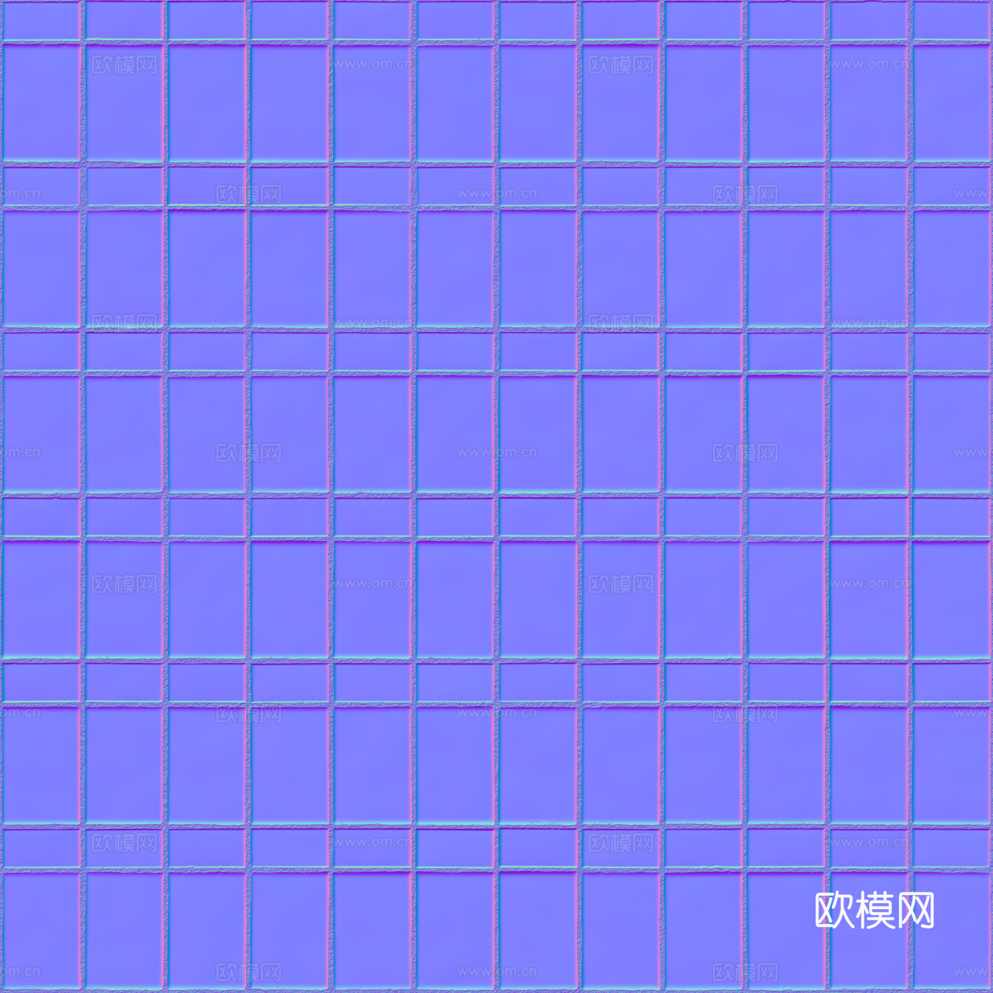 无缝蓝色拼花瓷砖马赛克瓷砖墙砖 PBR材质贴图 2k