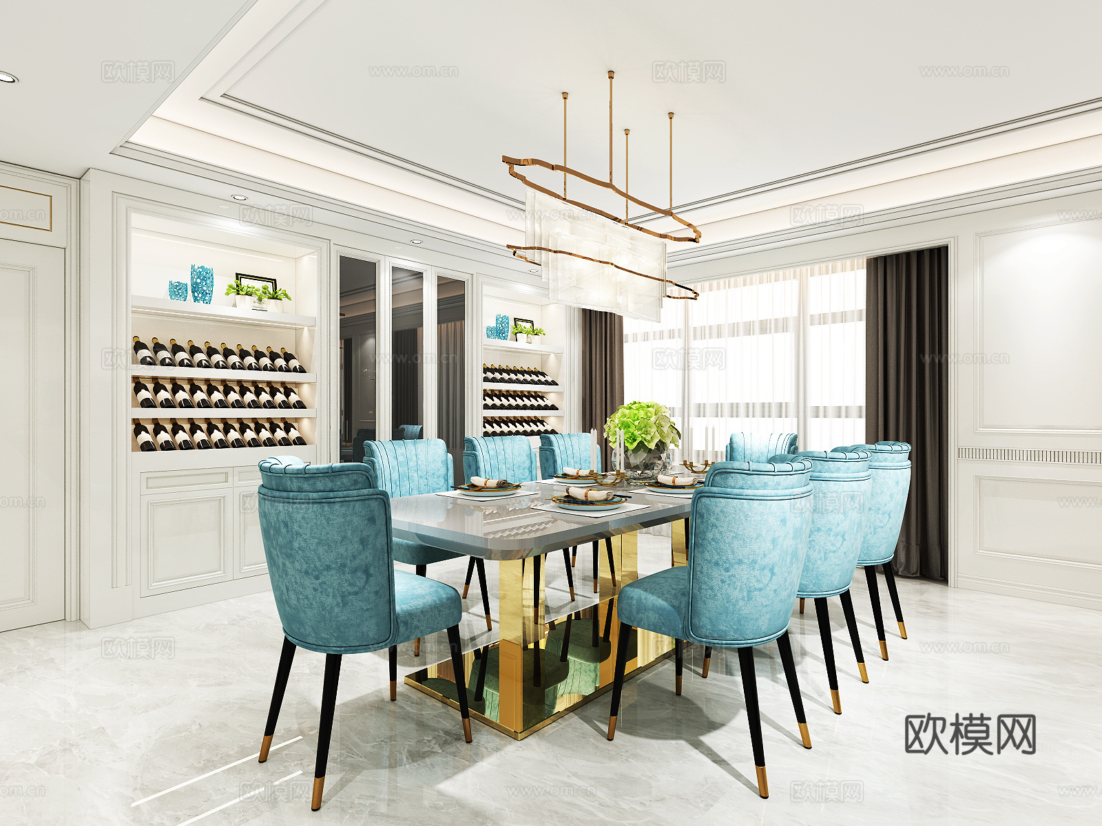 现代餐厅3d模型下载（渲染图1）